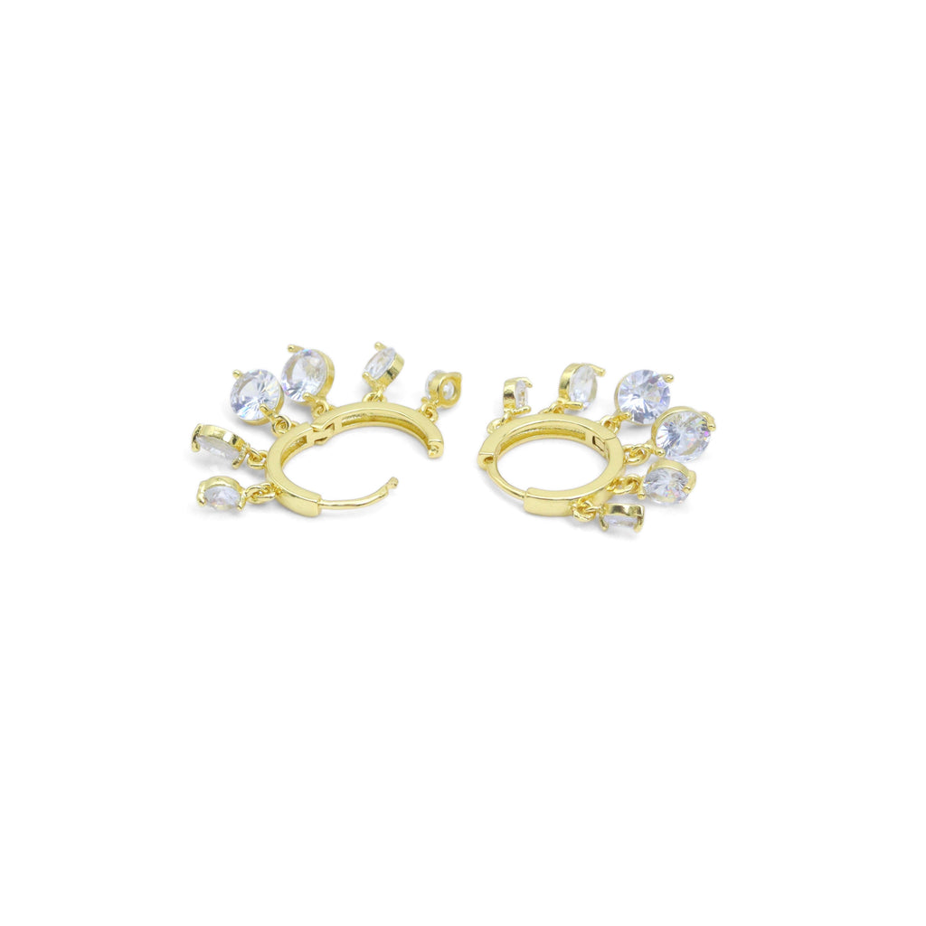 Gold Crystal Dangle Hoop Earrings, Sku#Y922