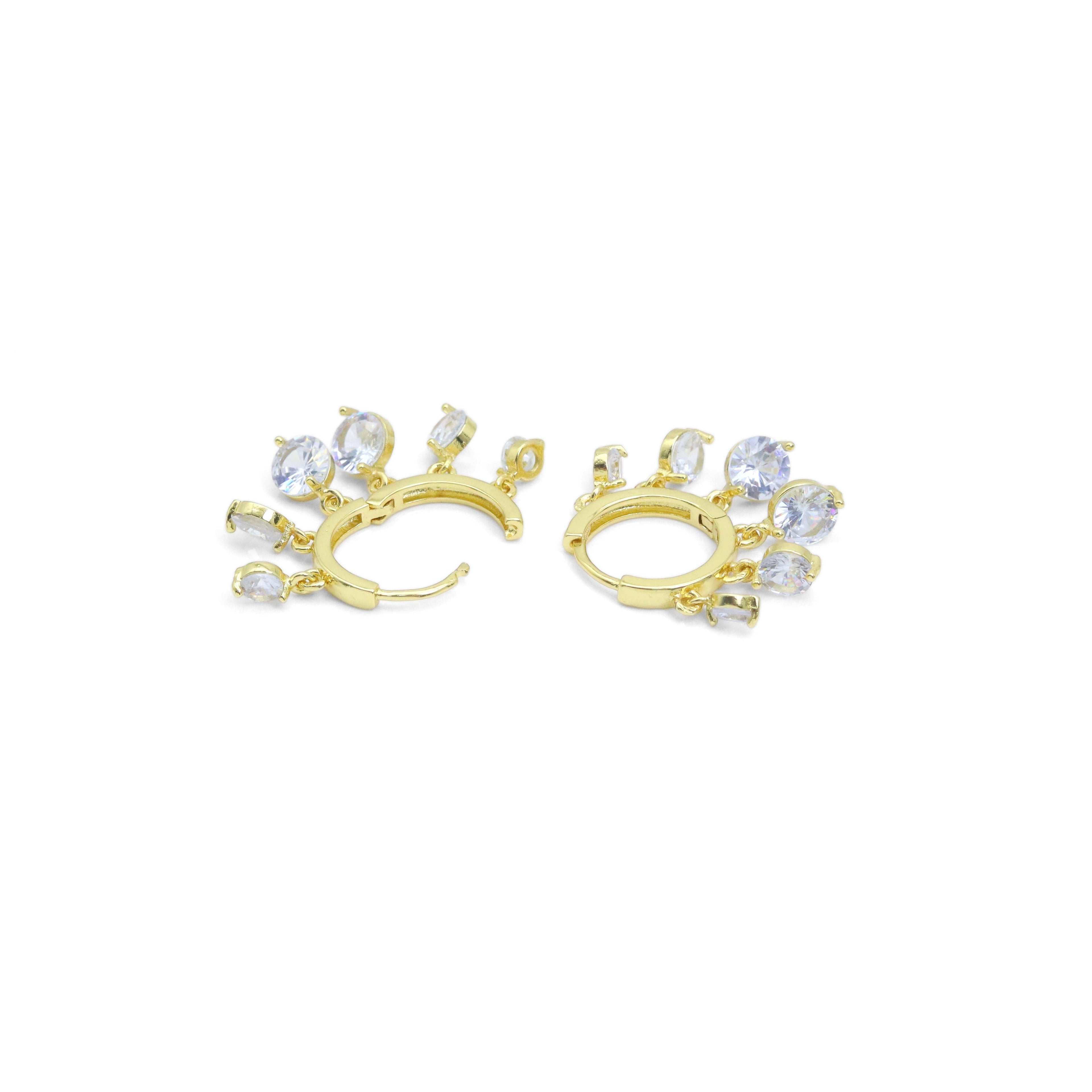 Gold Crystal Dangle Hoop Earrings, Sku#Y922