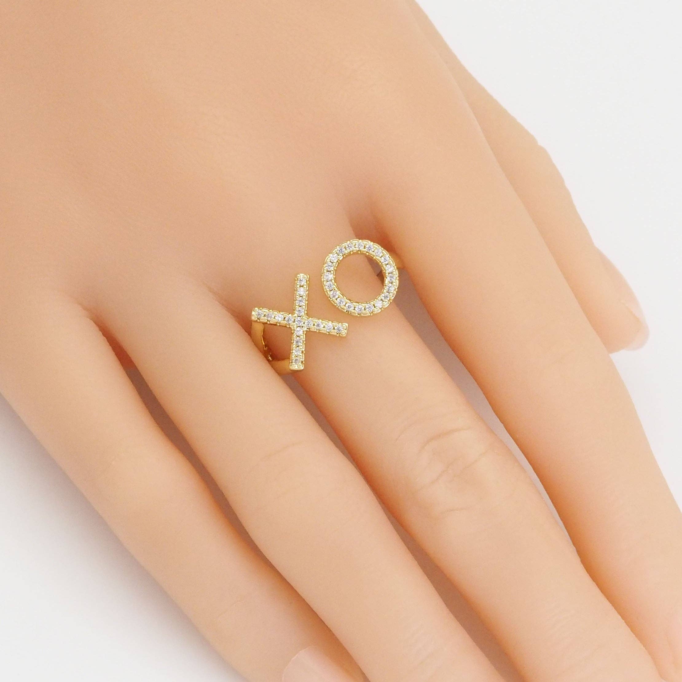 CZ Gold XO Adjustable Ring, Sku#LX425