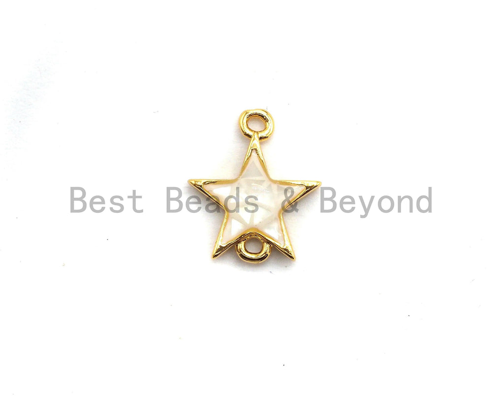 100% Natural White Pearl Shell Star Connector, Gold/Silver Plated Shell Beads, Natural Shell Charm 11x13mm,SKU#Z296