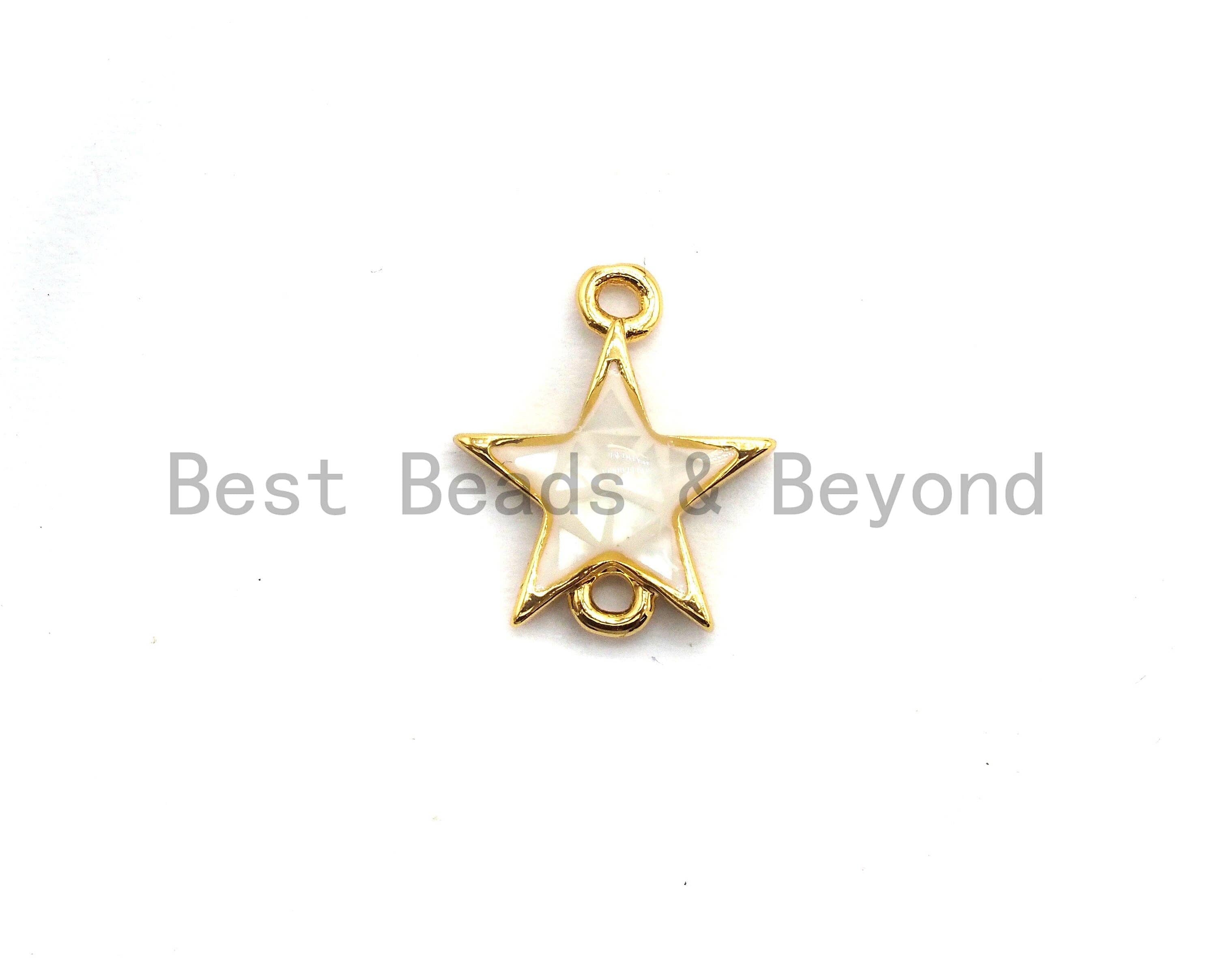 100% Natural White Pearl Shell Star Connector, Gold/Silver Plated Shell Beads, Natural Shell Charm 11x13mm,SKU#Z296