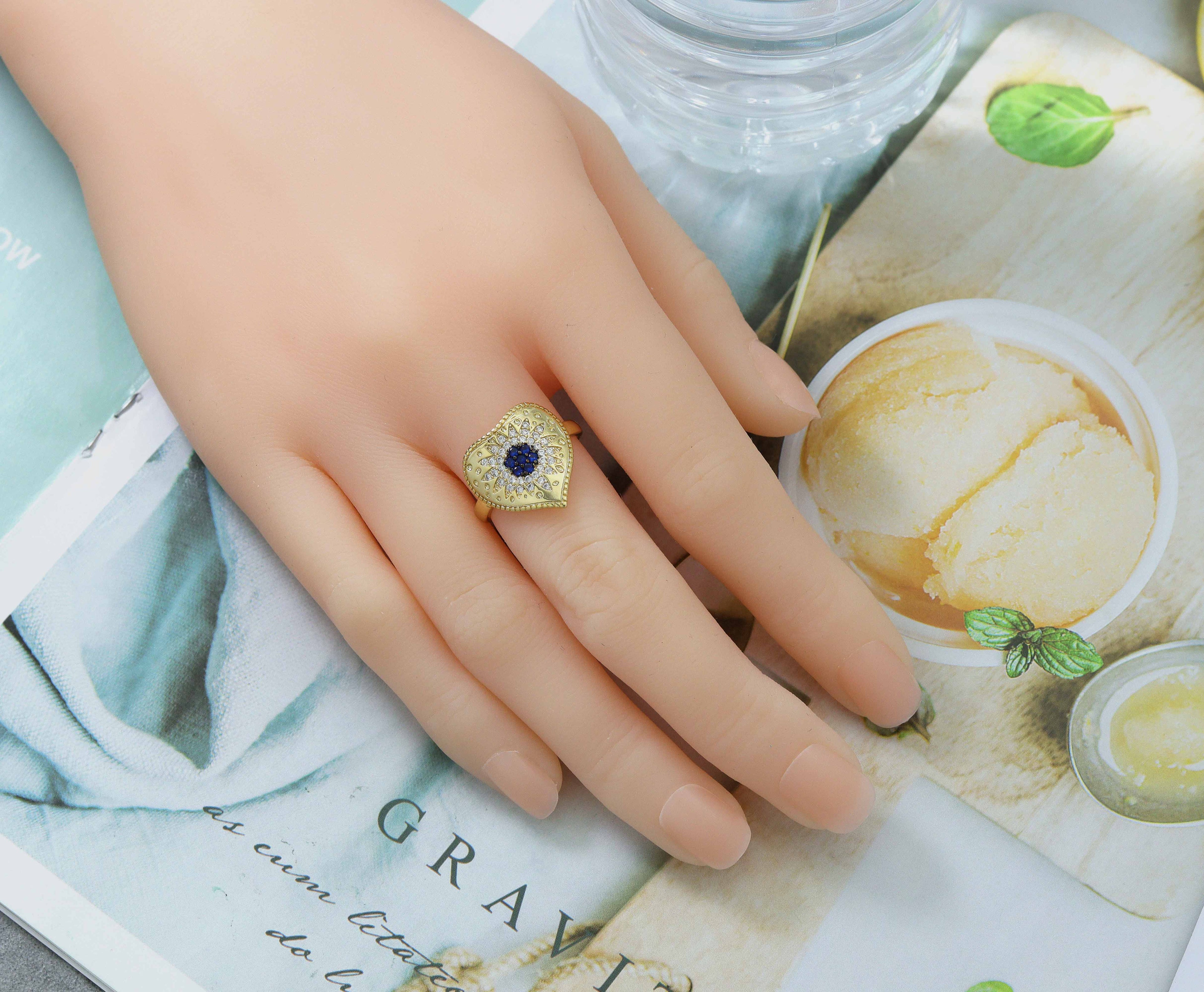 Blue CZ Evil Heart Ring, Sku#O88