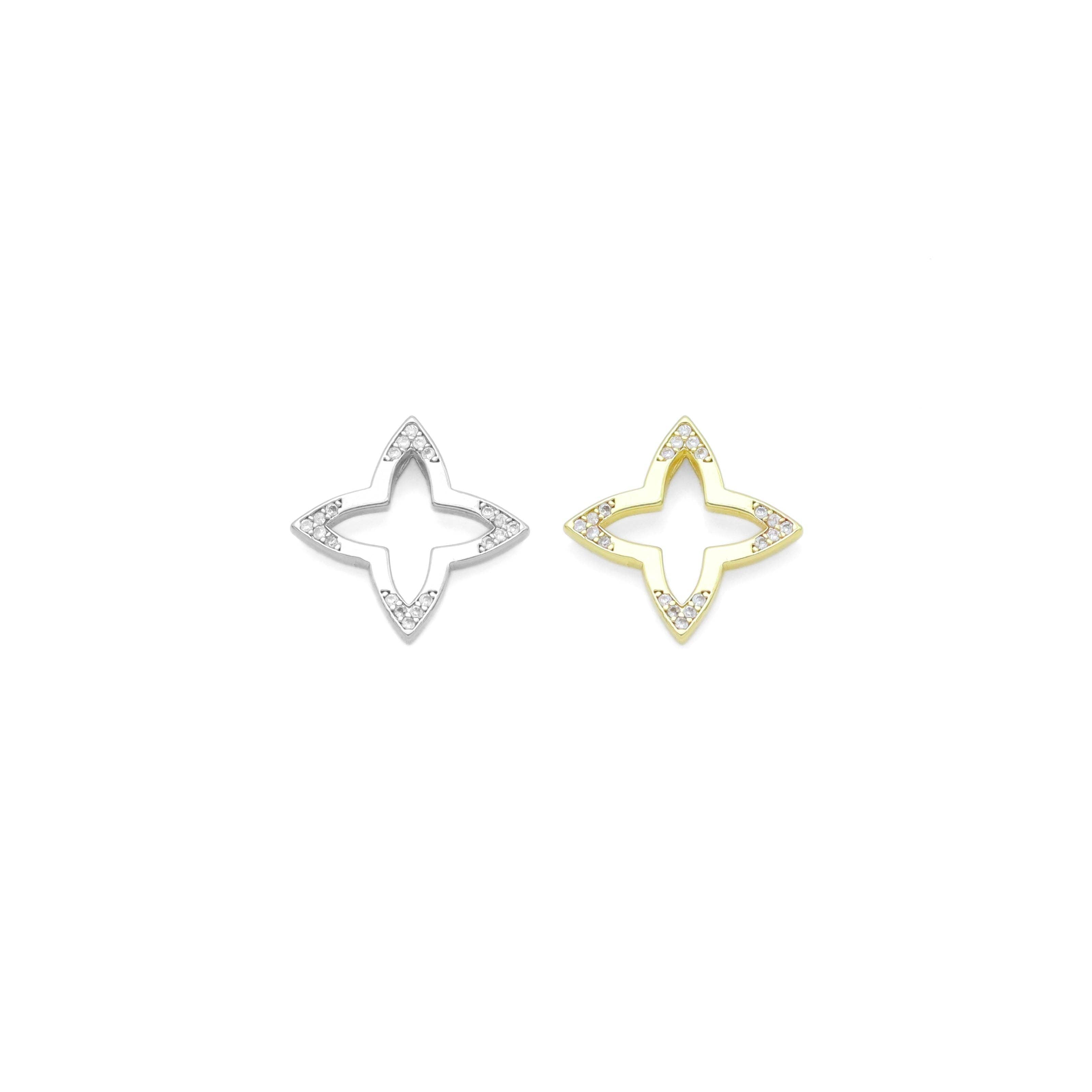 CZ Gold Silver Frame Flower Charm Pendant, Sku#A300