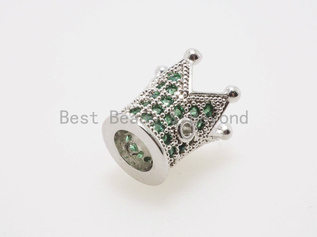 CZ King Crown Green Micro Pave Beads, Cubic Zirconia Crown Space Beads,Men's Women's Jewelry Making, 10x8mm, Sku#G404