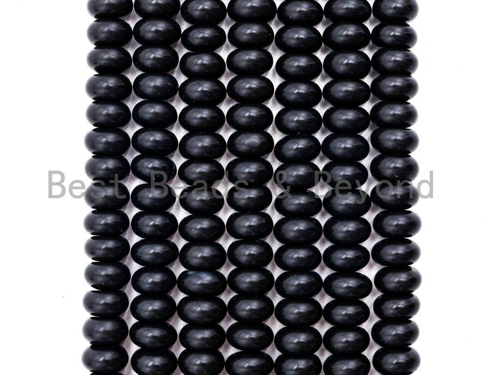Quality Matte Smooth Black Onyx Rondelle Beads, 3x6mm/4x6/5x8mm/6x10mm Wholesale Gemstones Beads, Rondelle Beads,15.5" Full Strand, SKU#Q35