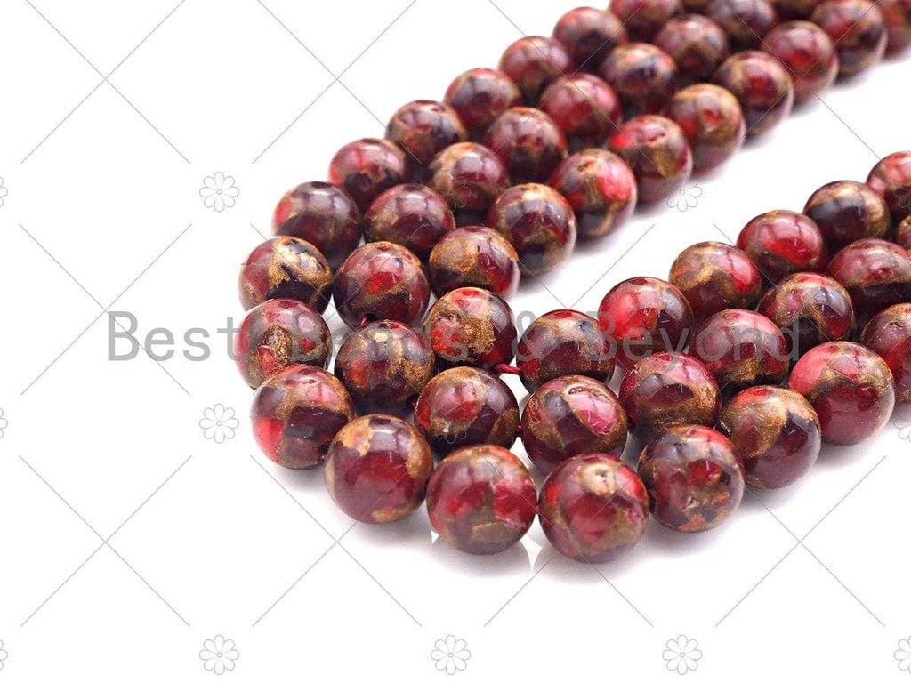 Gold Clinquant Beads, 4mm/6mm/ 8mm/10mm/12mm, Cloisonne Red Color, 15.5" Full Strand Wholesale Gemstones,sku#U952