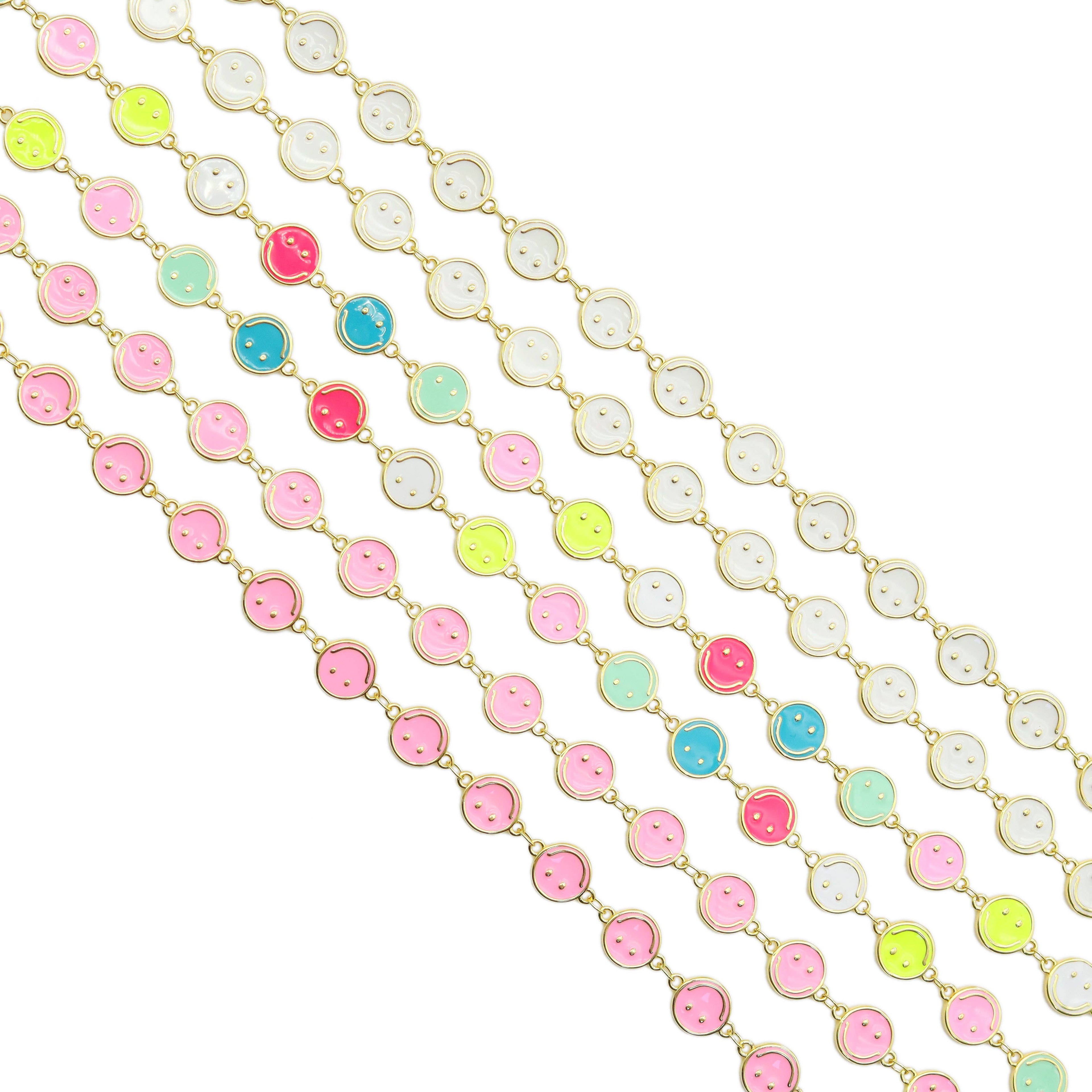High Quality Pink White Enamel Smiley Face Chain,sku#LX212
