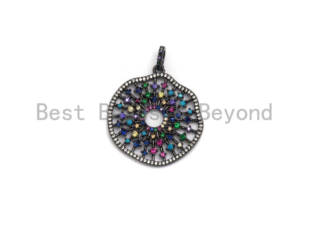 CZ Micro Pave Donut Cobalt/Fuchsia/Green/Black Filigree Hollow Out Flower Pendant, CZ Pave Focal Pendant, 35x33mm sku#F638