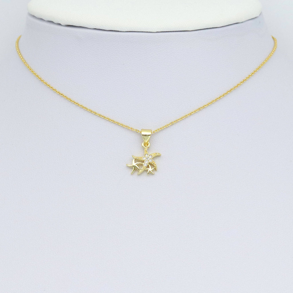 Gold Clear CZ Starfish Charm Pendant, Sku#LK975