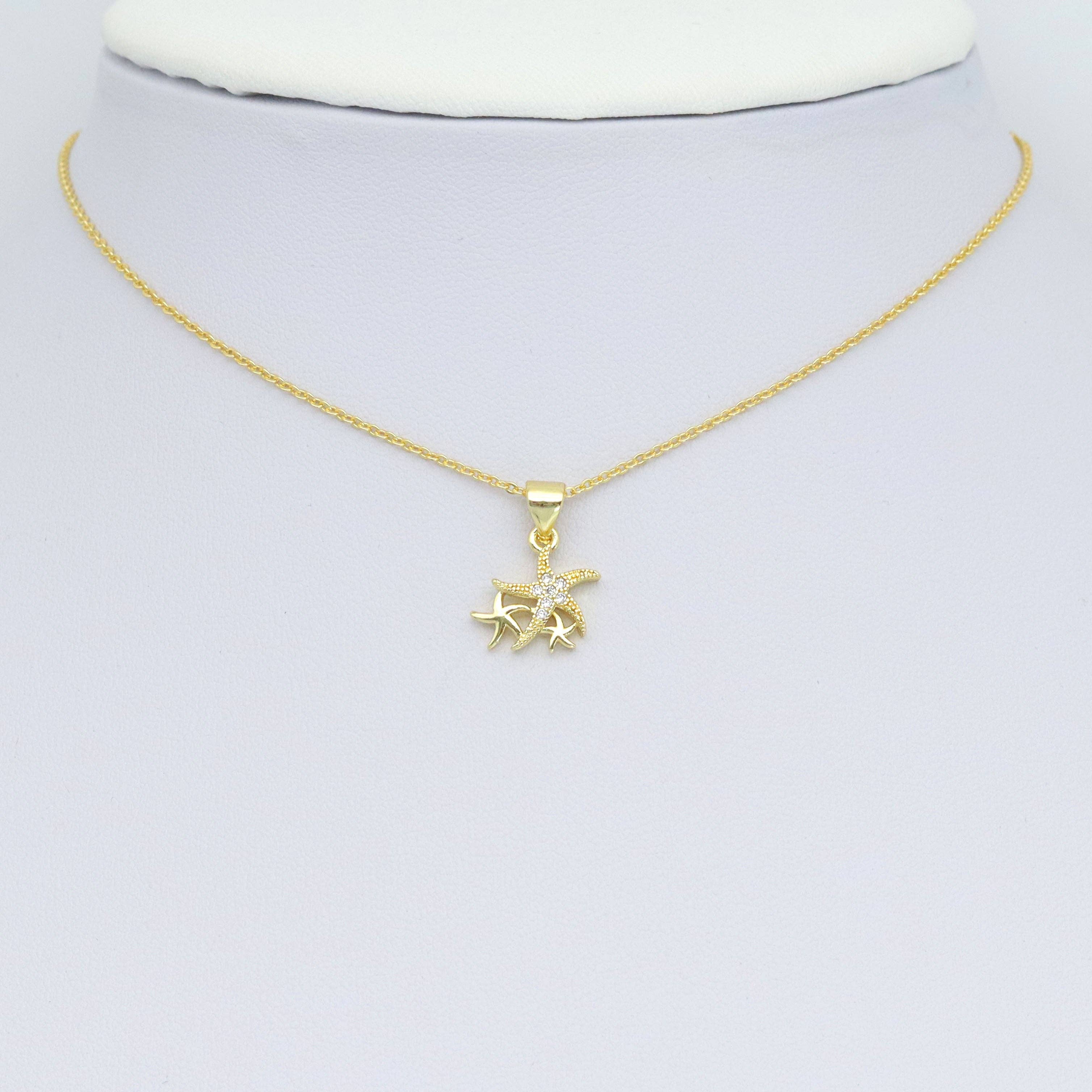 Gold Clear CZ Starfish Charm Pendant, Sku#LK975