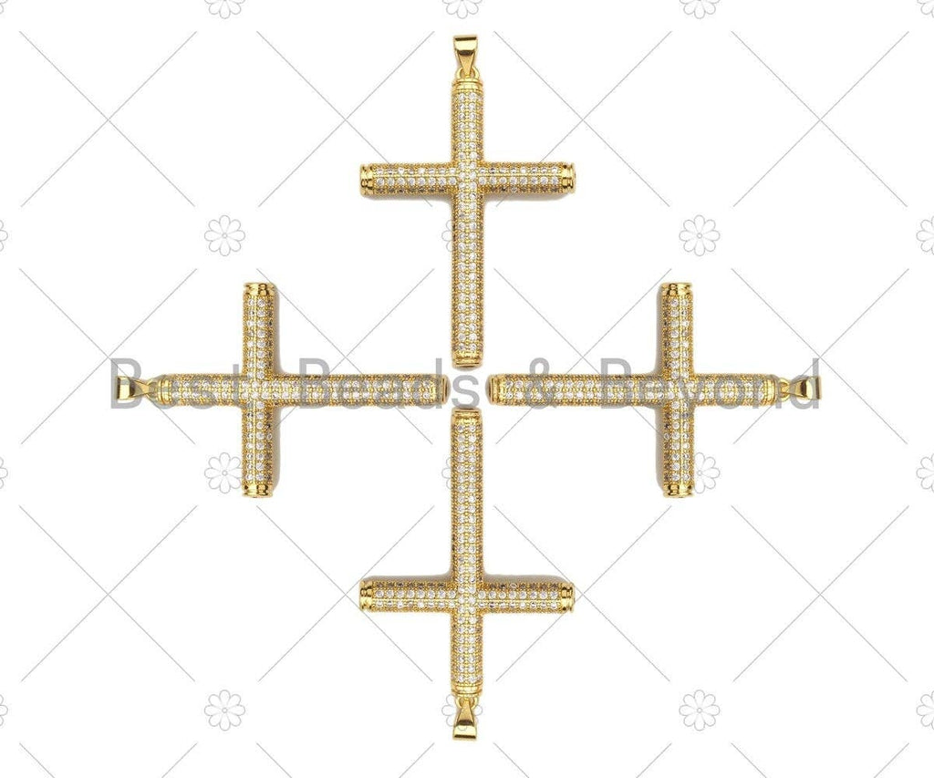 Large CZ Micro Pave Gold Cross Shape Pendant, Sku# LK142