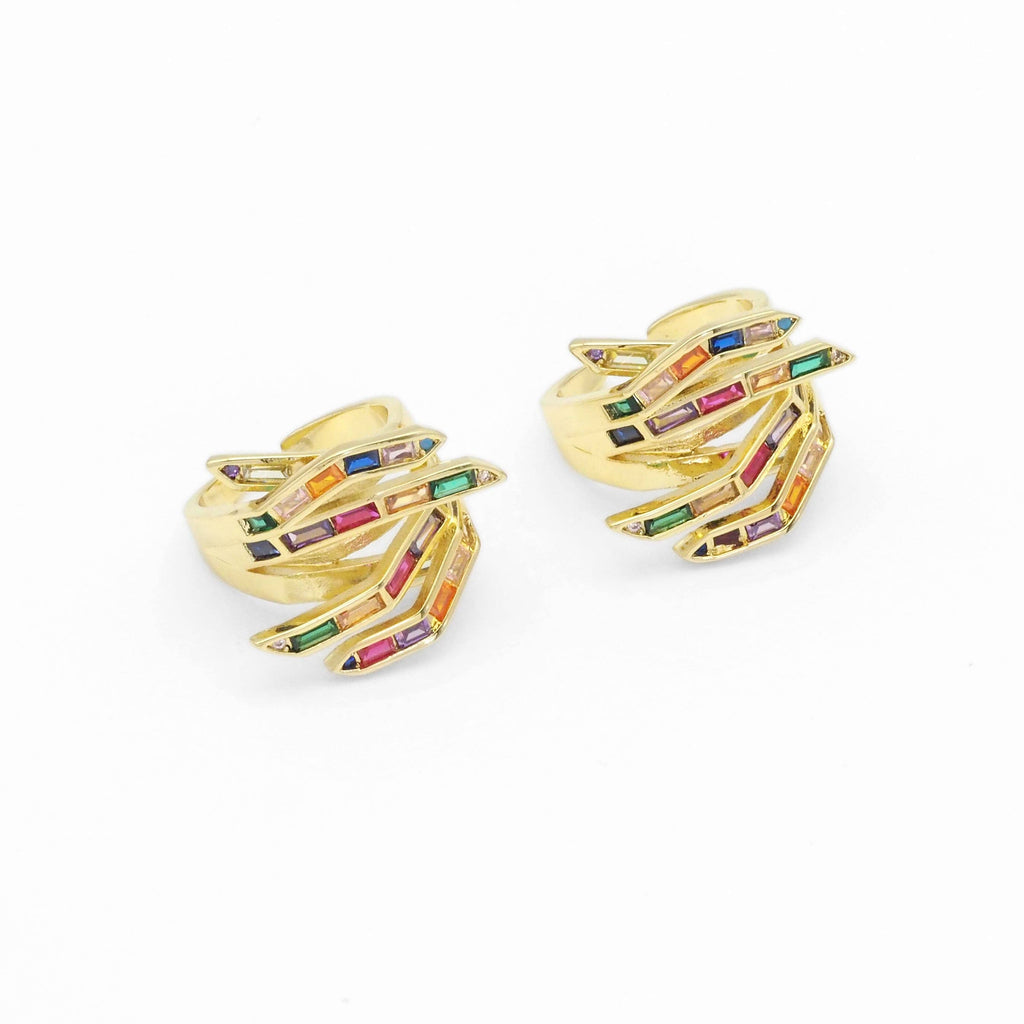Gold Multicolor Baguette CZ Adjustable Ring, Sku#LX245
