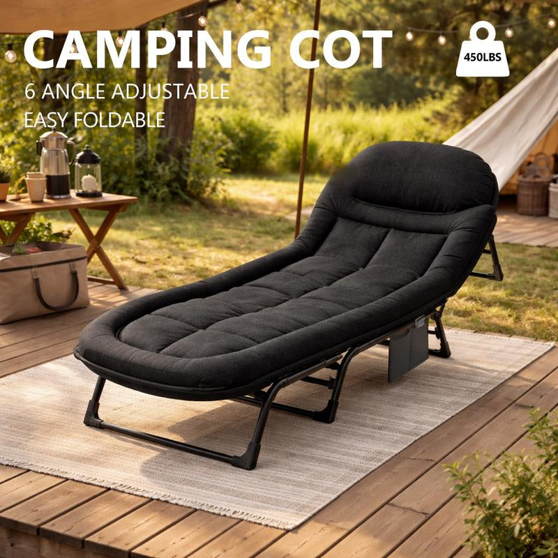 Camping Cot for Adults, 6 Angle Adjustable Folding Camping Bed with Mattress, Foldable Camping Bed for Camp, Office, Outdoor, Lightweight Camping Cot with Carry Bag Supports 450 Lbs