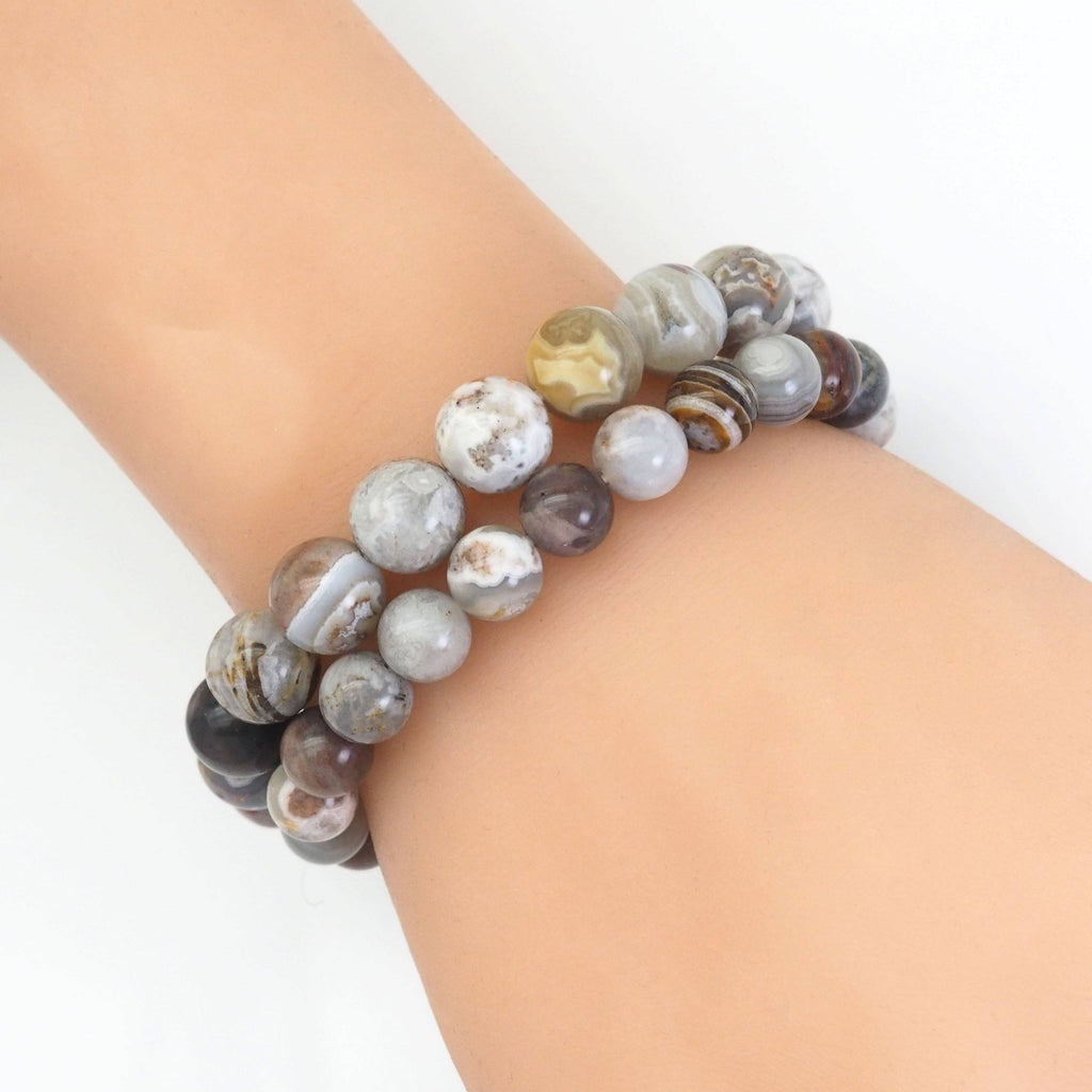 Genuine Mexican Agate Round Stretchy Bracelet, Sku#EF443