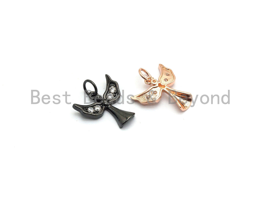 CZ Micro Pave Angel Shape Pendant, Cubic Zirconia Cross With Wing Charm, Silver/Gold/Rose Gold/Black Tone, 14x14mm, Sku#Y184
