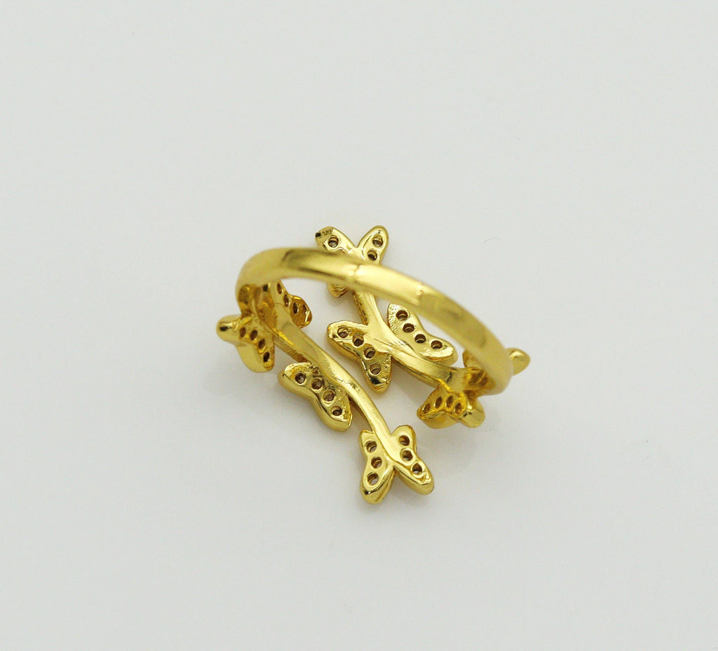 CZ Butterfly on Branch Adjustable Ring, Sku#JD31
