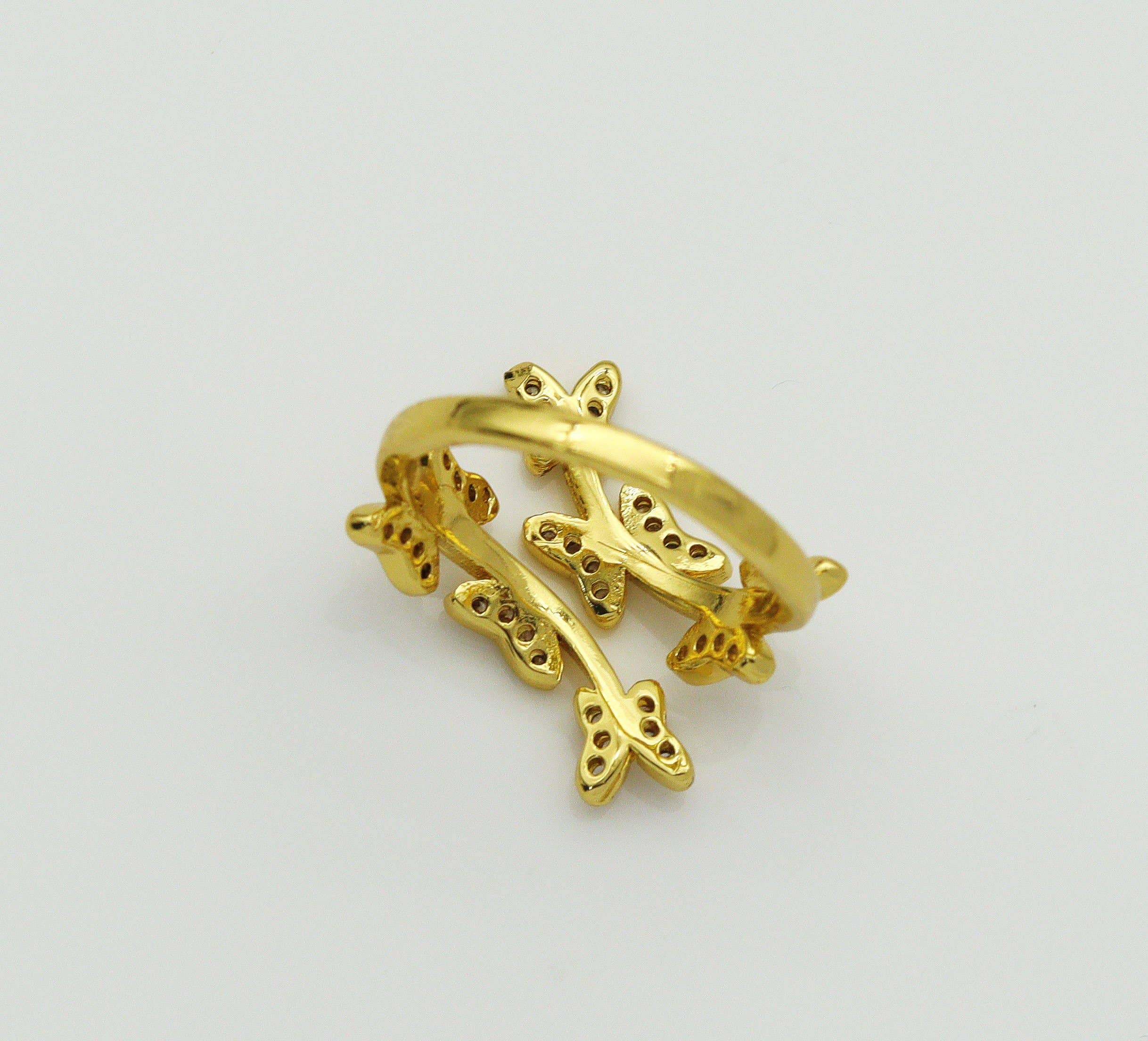 CZ Butterfly on Branch Adjustable Ring, Sku#JD31