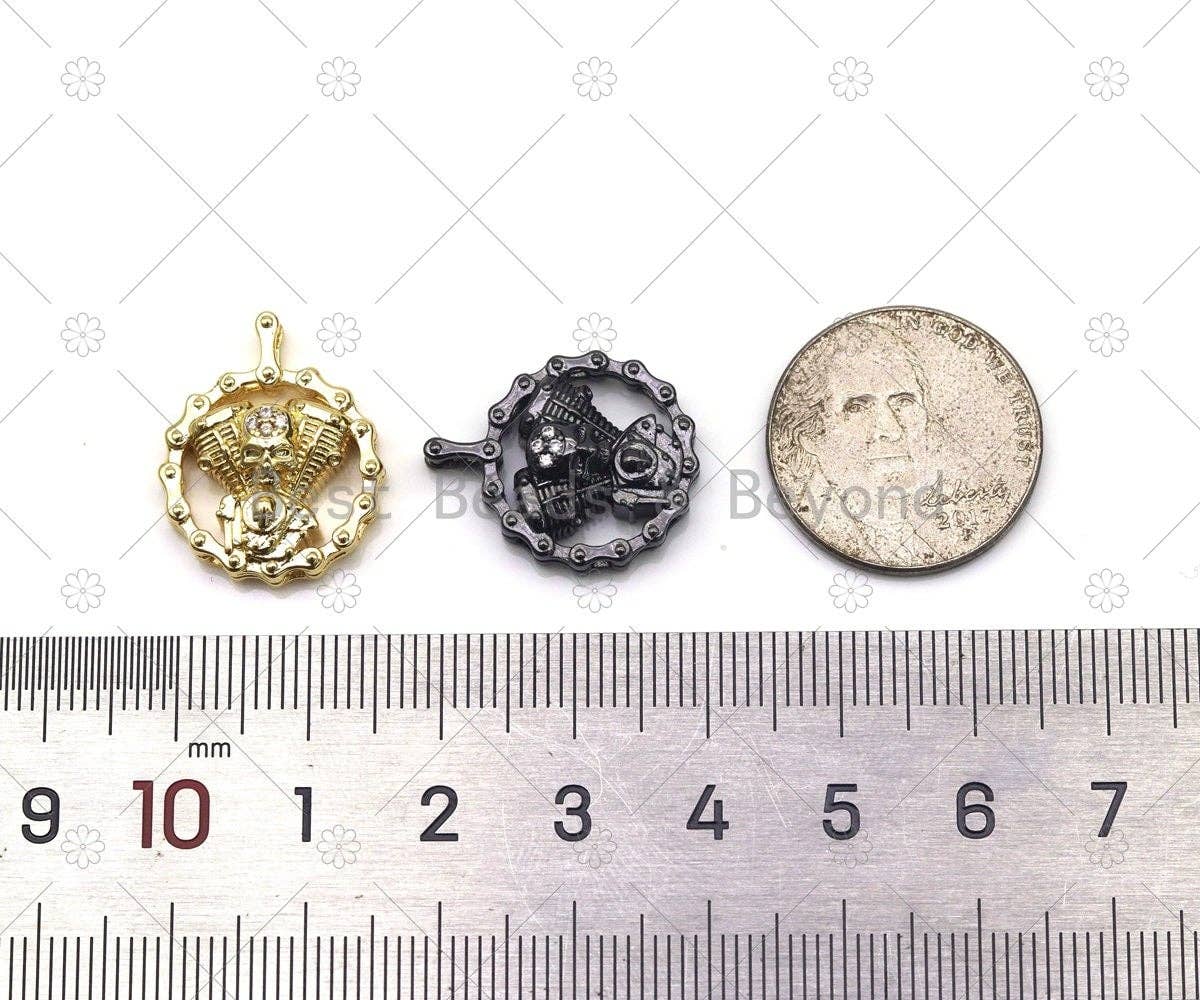 CZ Micro Pave Skull With Round Ring Shape Pendant, 18K Gold Filled Skull Charm, Necklace Bracelet Charm Pendant,Sku#Y555