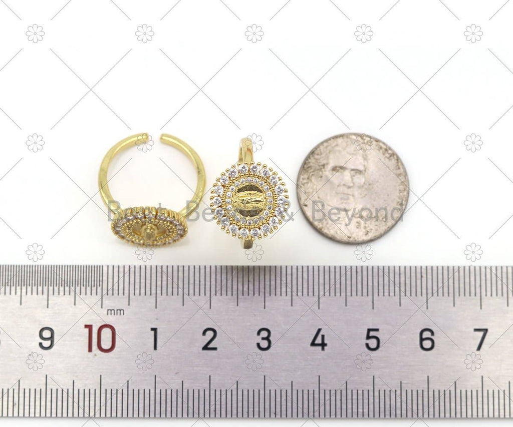 CZ Virgin Mary On Round Adjustable Ring, Sku#LD171