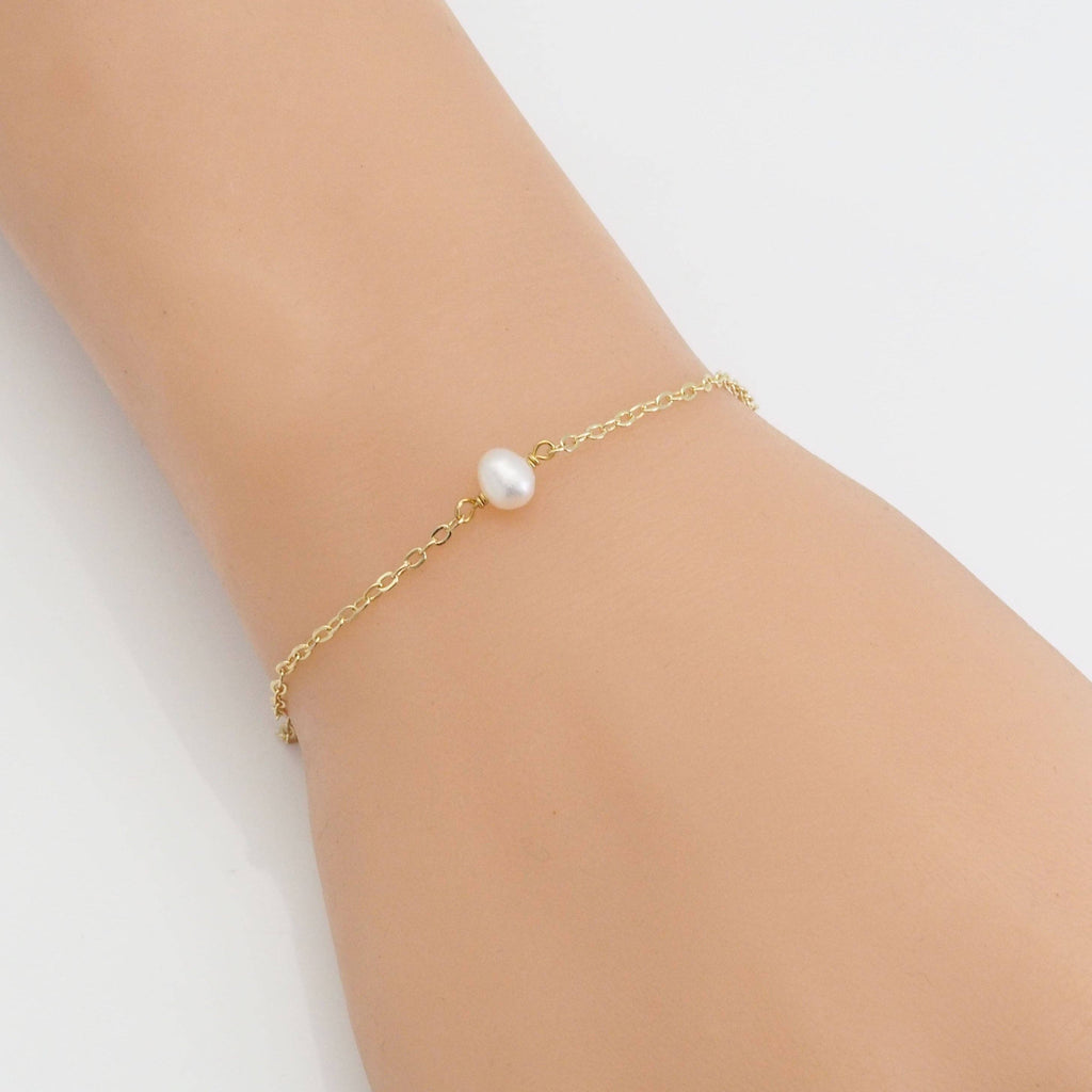 Dainty Freshwater Pearl Chain Adjustable Bracelet, Sku#EF455