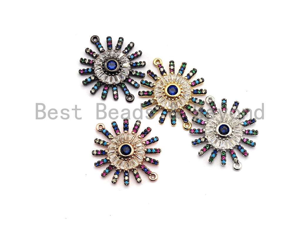 Colorful CZ Micro Pave Sunflower Starburst Connector for Bracelet/Necklace, Radial Pattern Connector, 20x25mm,sku#E467C