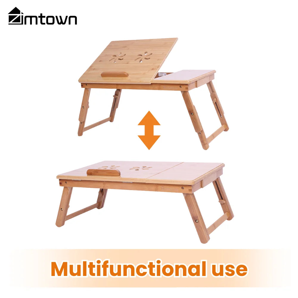 Lap Desk 21" X 13", Nature Bamboo Folding Laptop Desk, Bed Tray Table for Computer, Adjustable Computer Notebook Desk Laptop Stand, Natural