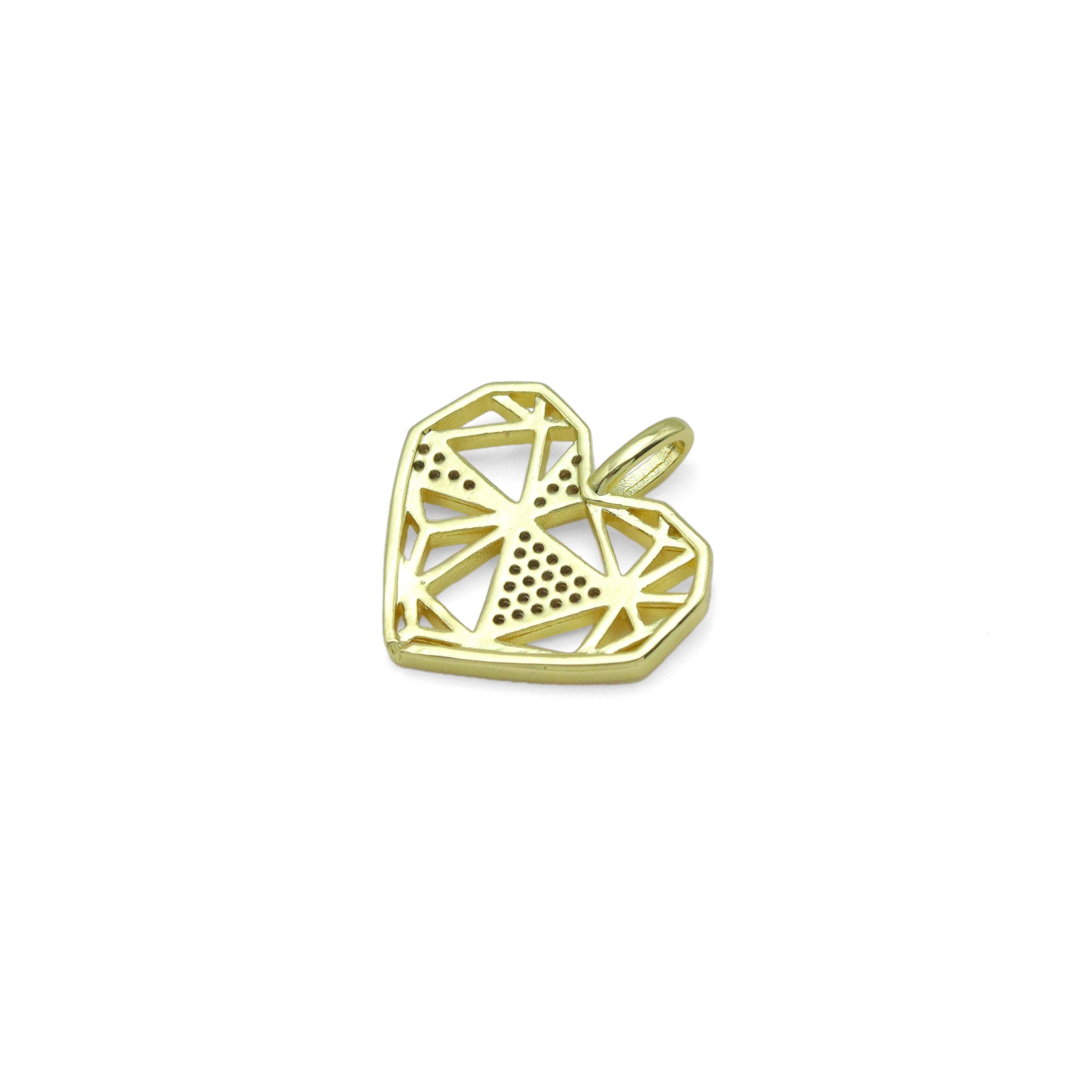 Gold Clear CZ Geometric Diamond Heart Shape Charm Pendant, Sku#LK983