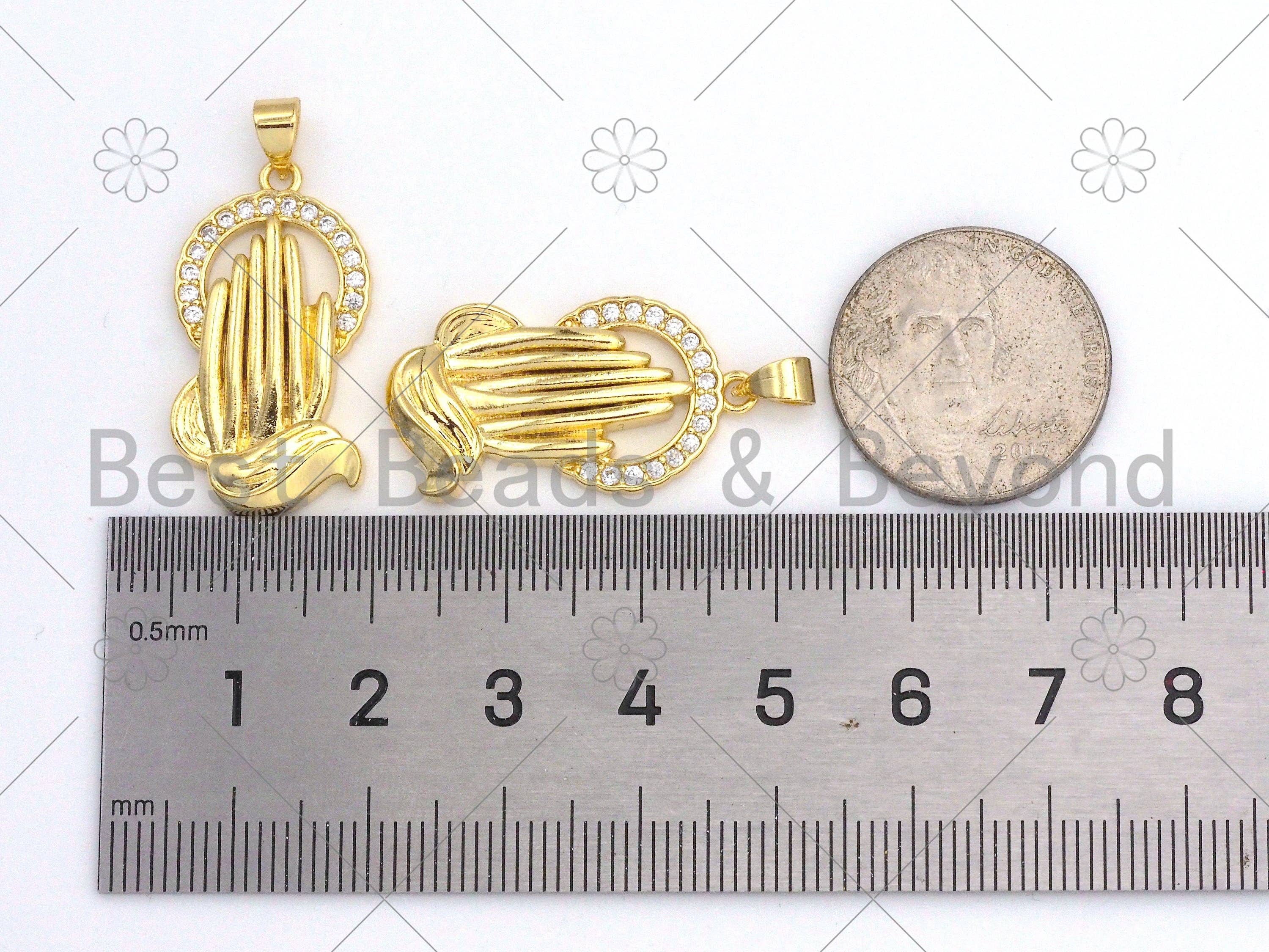 CZ Micro Pave Hand With Round Ring Shape Pendant/Charm,18K Gold Filled Hand Charm, Necklace Bracelet Charm Pendant,15x28mm,Sku#LK376