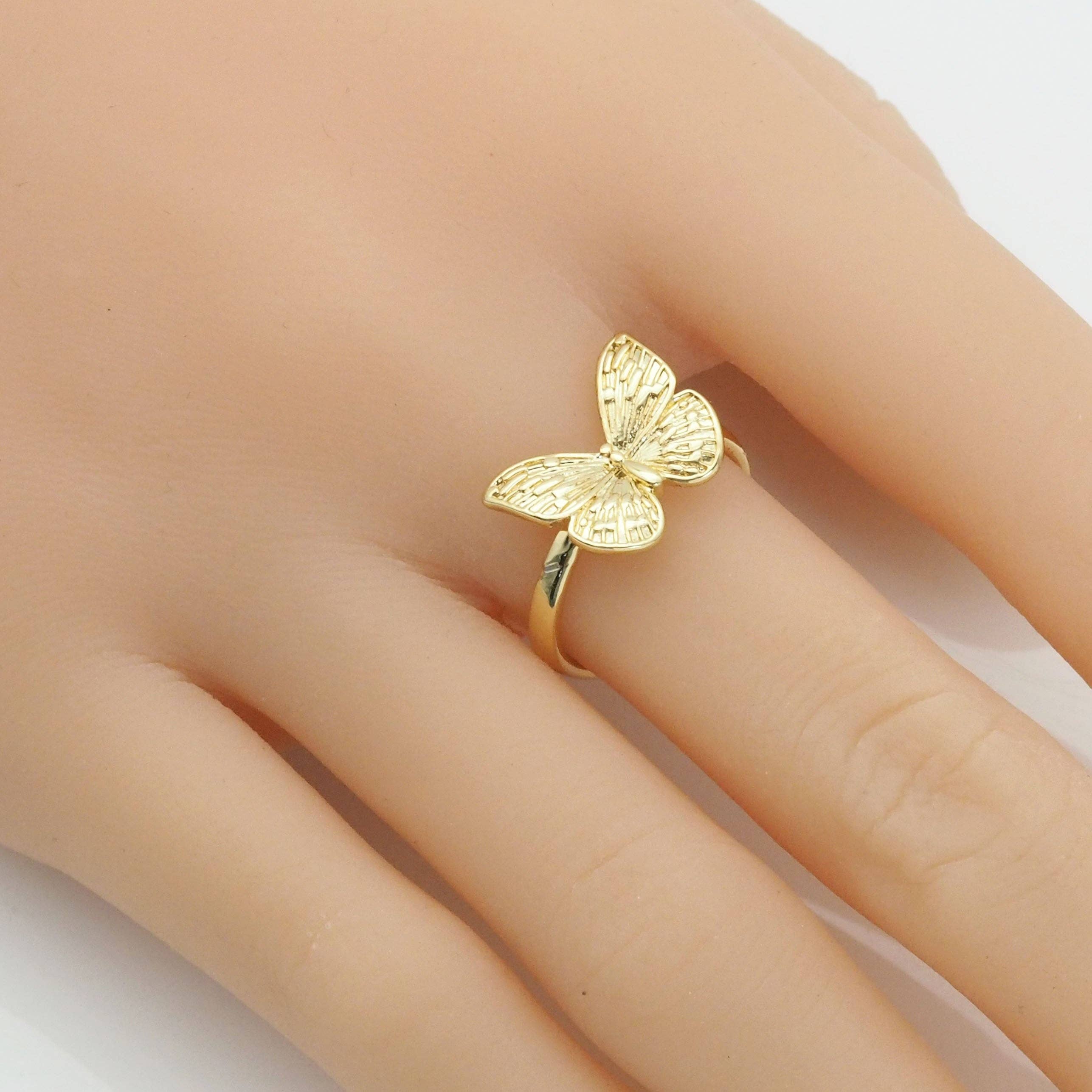 Gold CZ Butterfly Adjustable Ring, Sku#LX223