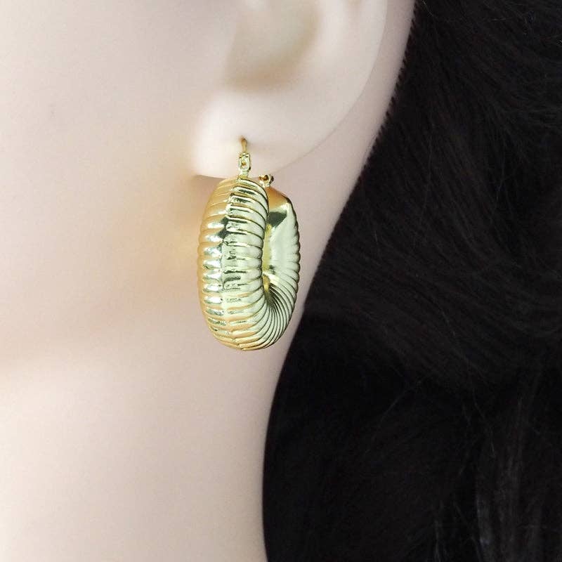 Gold Thick Spiral Hoop Earrings, Sku#LX199C