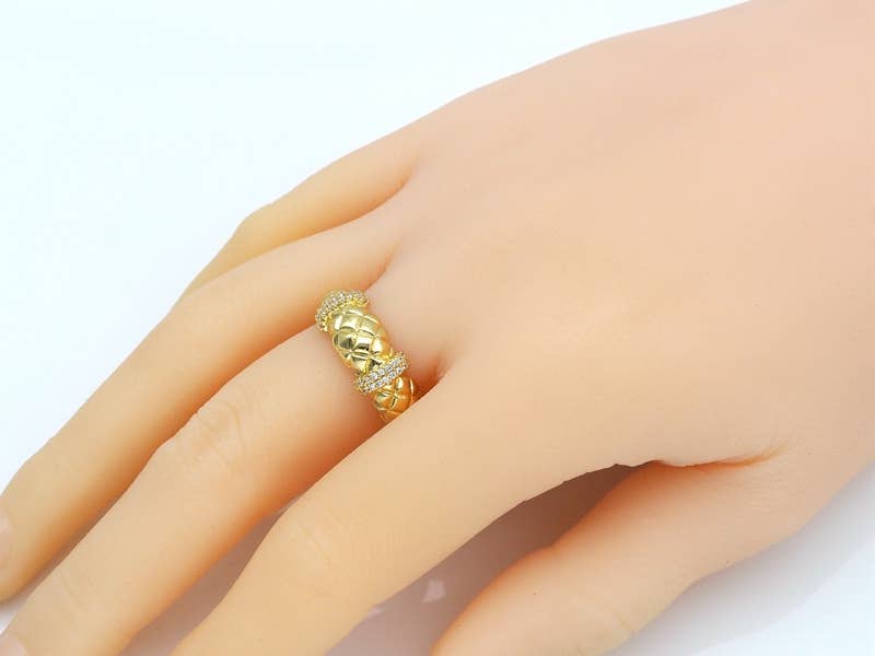 Gold Twisted Chuny Ring, CZ Pave Ring, SKU#X214