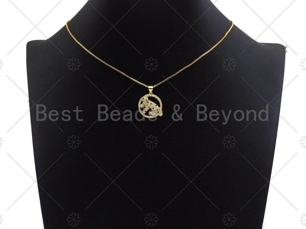 CZ Micro Pave Gold Leopard On Round Ring Shape Pendant, Jaguar Animal Charm, Panther Pave Pendant, Gold plated,18mm, Sku#LK82