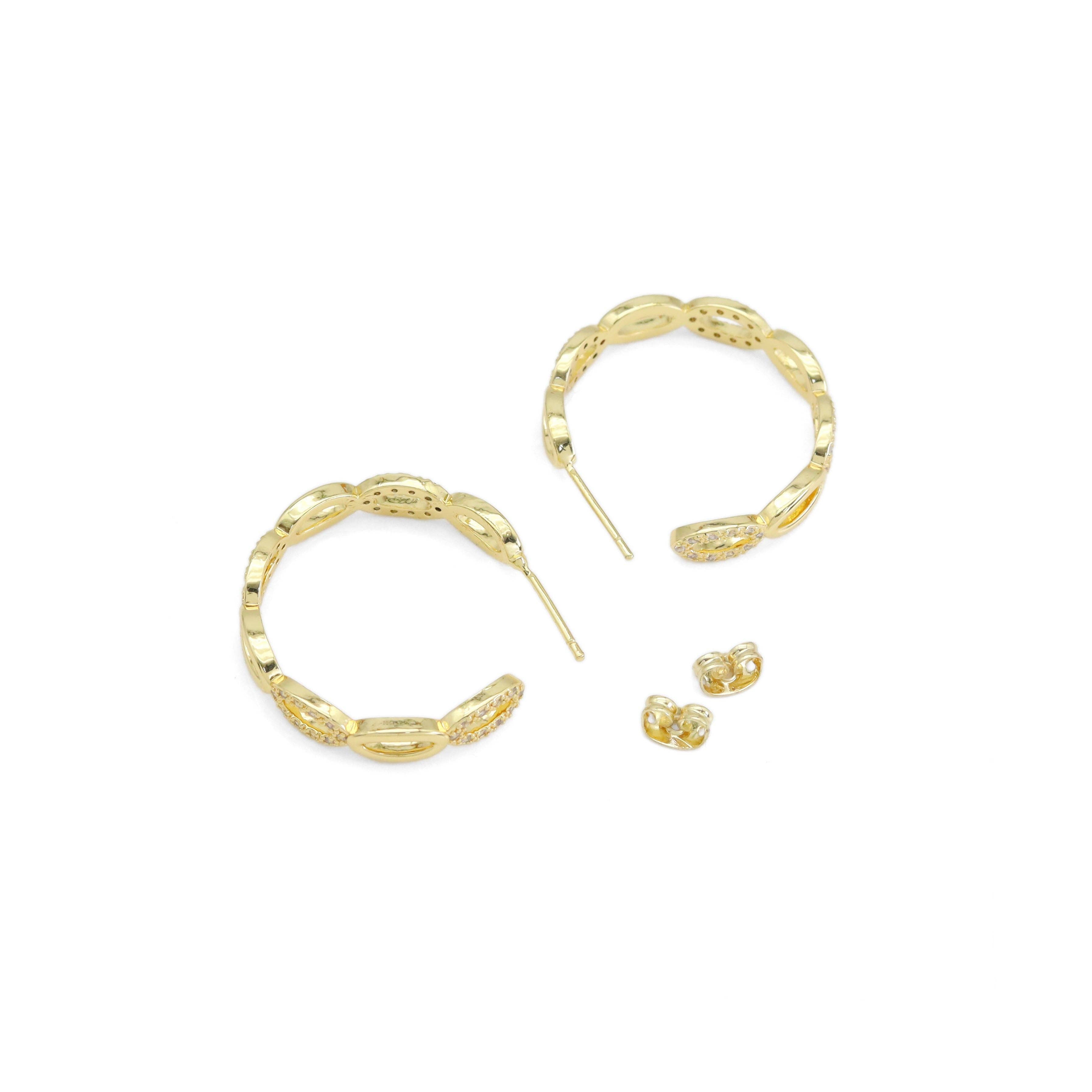Clear CZ Gold Oval Link Hoop Earrings, Sku#LD526
