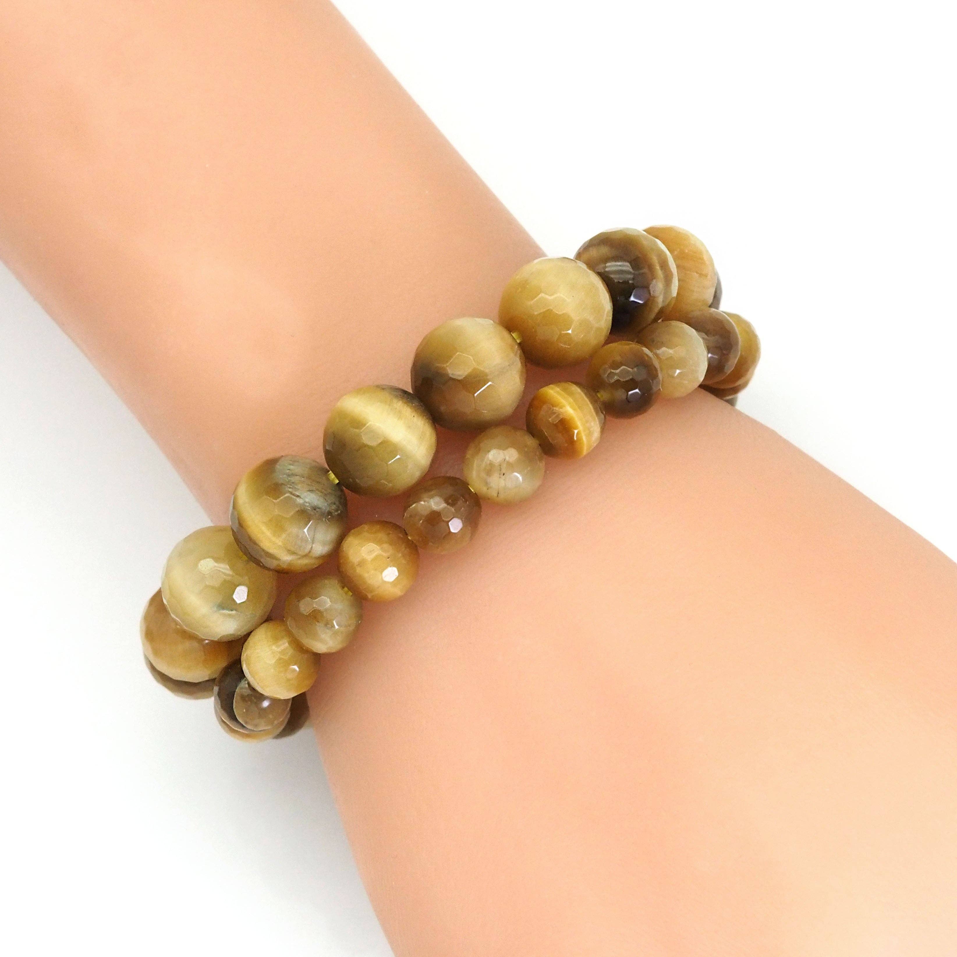 Golden Tiger Eye Round Faceted Stretchy Bracelet, Sku#EF393