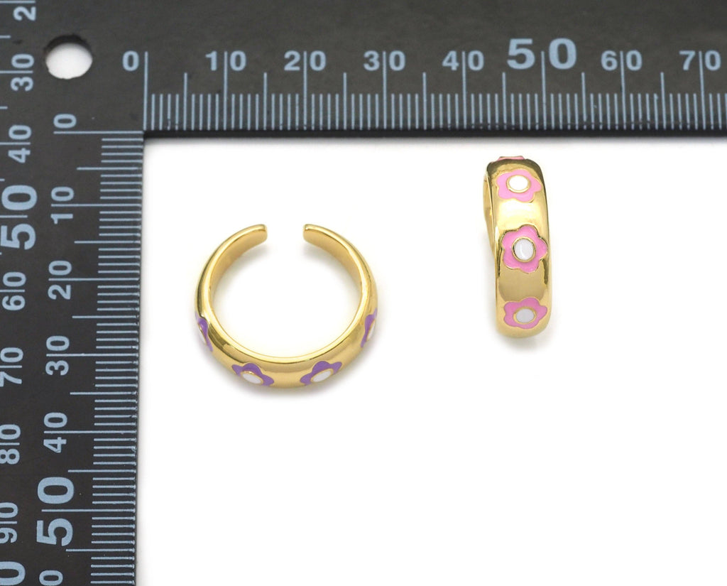 Gold Colorful Enamel Flower Adjustable Ring, Sku#LX182