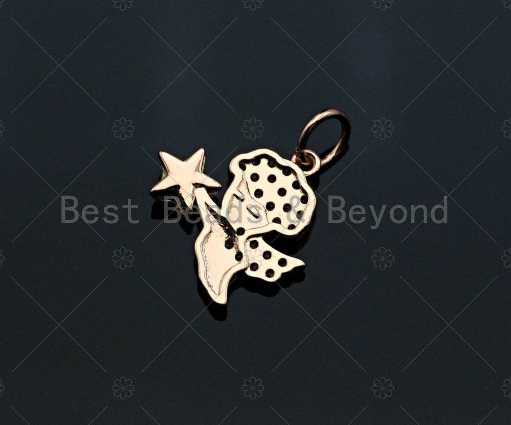 Clear CZ Micro Pave Cupid With Star Shape Pendant,Cubic Zirconia Cupid Charm,Gold/Silver/Rose Gold Tone,14x14mm,sku#Y340