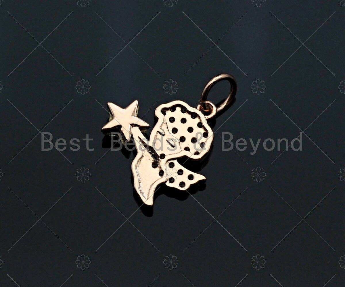 Clear CZ Micro Pave Cupid With Star Shape Pendant,Cubic Zirconia Cupid Charm,Gold/Silver/Rose Gold Tone,14x14mm,sku#Y340
