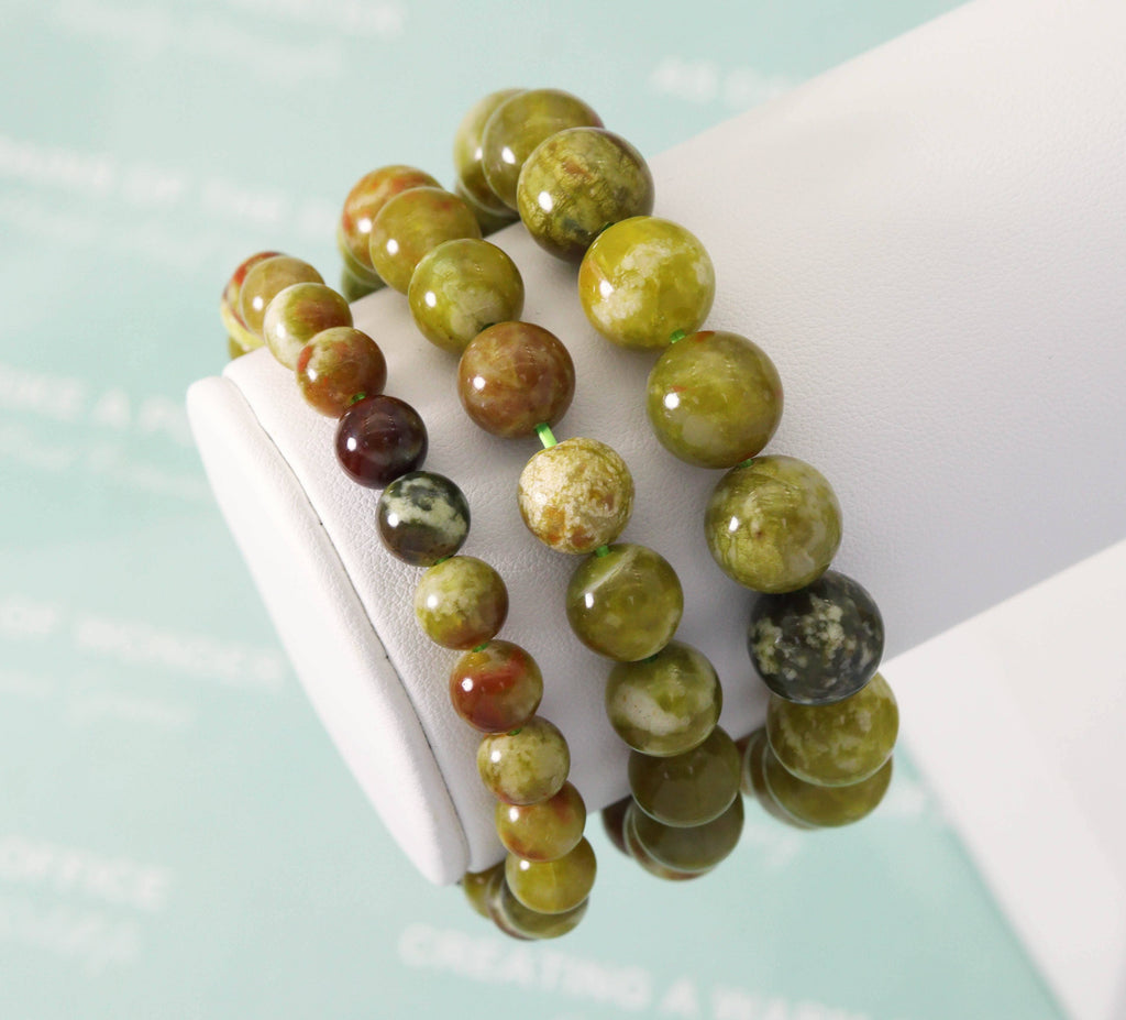 Natural Serpentine Round Smooth Stretchy Bracelet, Sku#EF133