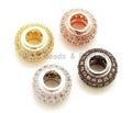 CZ Donut Shaped Micro Pave Large Big Hole Beads, Cubic Zirconia Space Beads,Slider Beads, 12x5mm, #G126