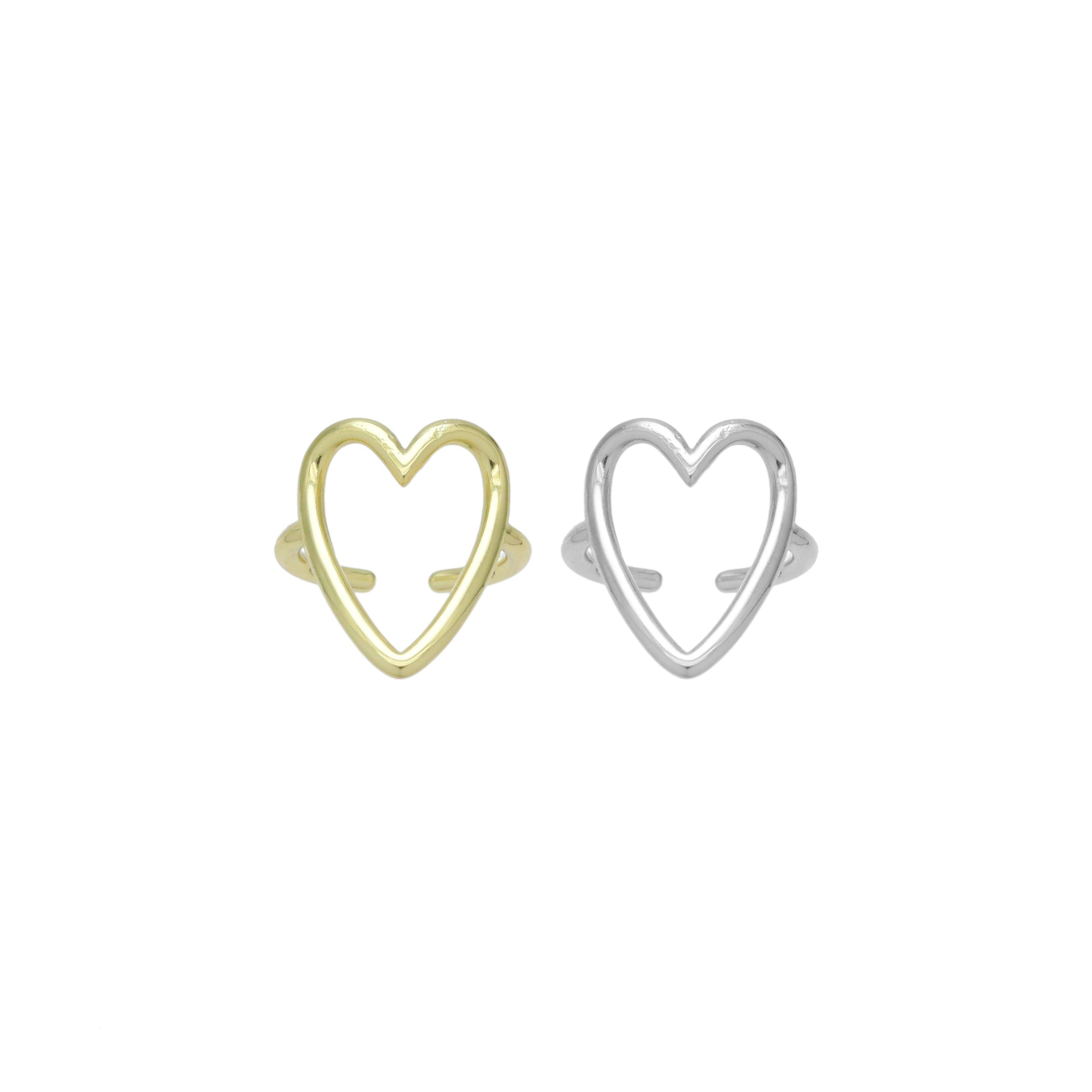 Plain Gold Silver Frame Heart Adjustable Ring, Sku#A378