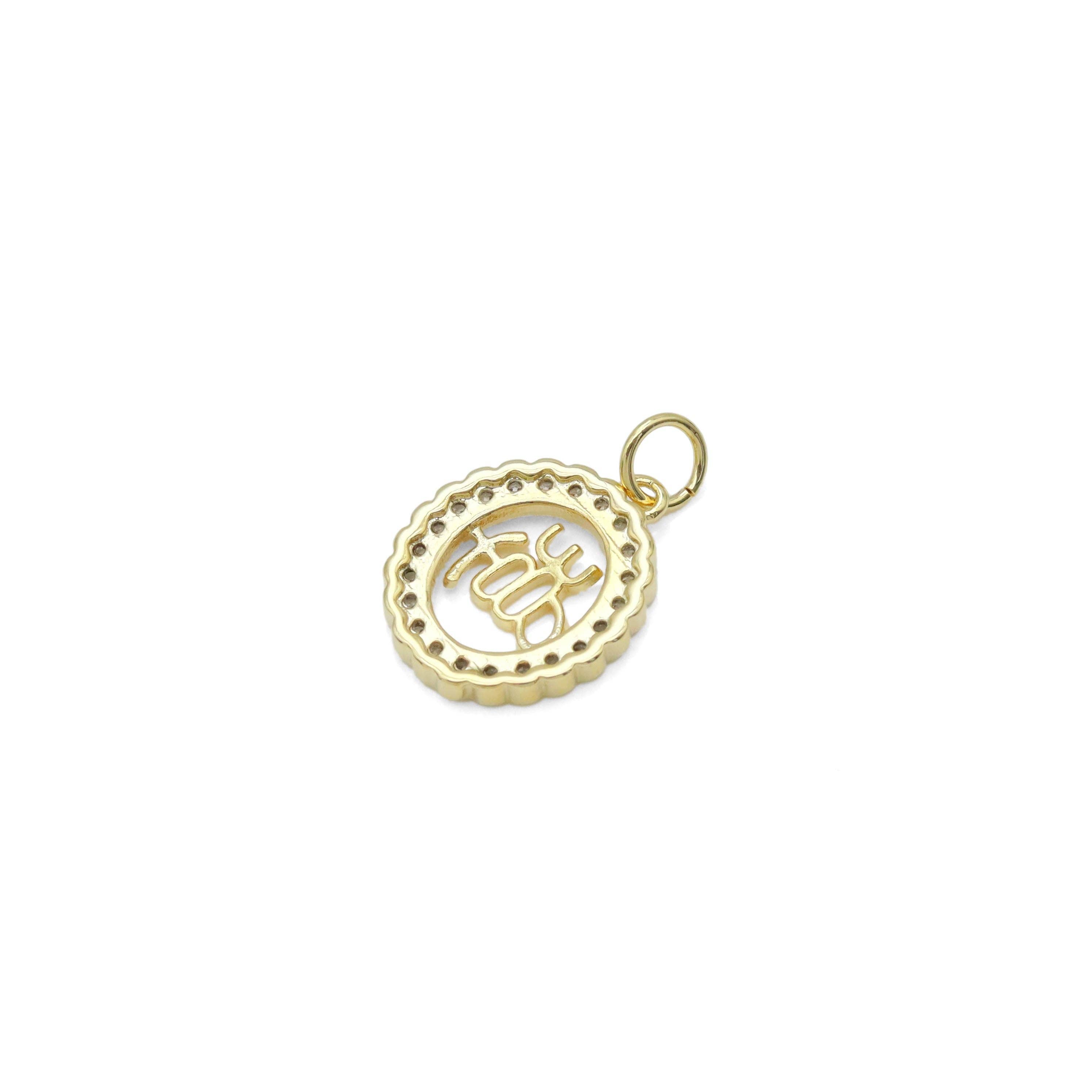 Dual color CZ Oval Shape OM Charm Pendant, Sku#LX659