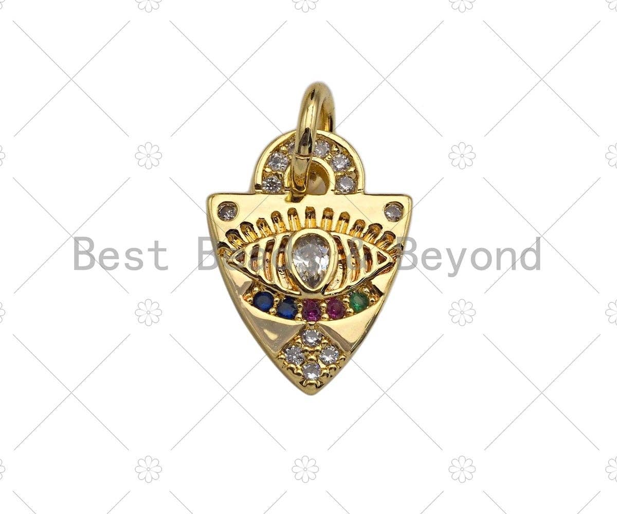 18k Shiny Gold Evil Eye On Triangle Shape Charms, Multicolor CZ Gold Triangle Charms, Gold Pendant,Evil Eye Necklace Charms,11x14mm,Sku#Y336