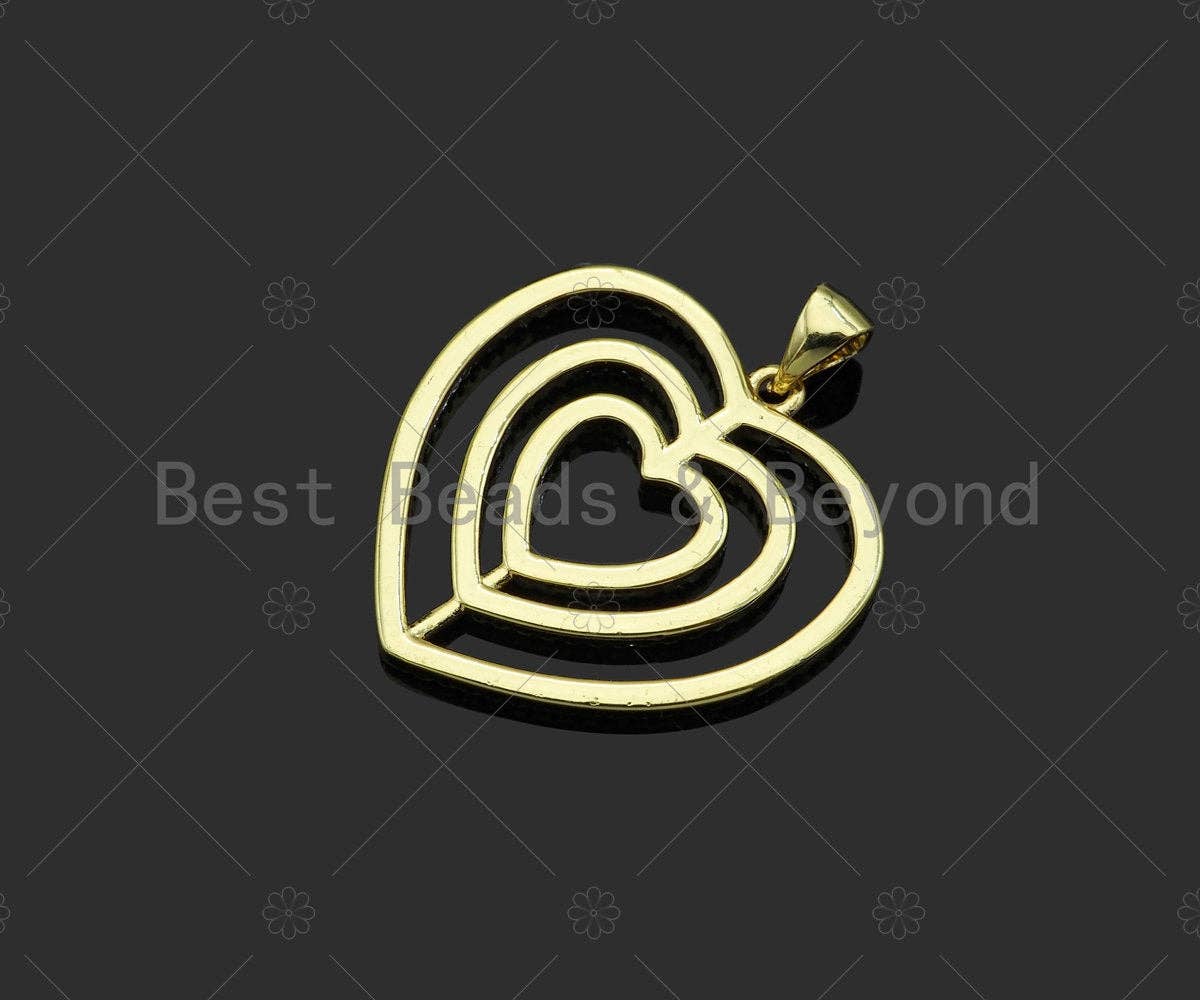 Gold Filled CZ Micro Pave Triple Heart Frame Shape Pendant, 18K Gold Filled Heart Charm, Necklace Bracelet Charm Pendant,25x26mm,Sku#LD90