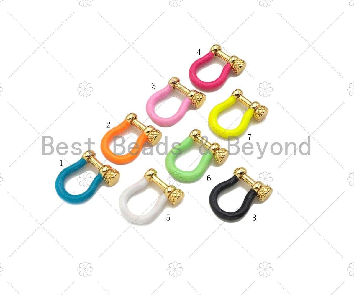 Enamel U Shape clasp, Enamel Buckle Clasp, White/Black/Royal Blue/Red/Pink Screw Clasp, Buckle Clasp, 14x18mm, Sku#K176