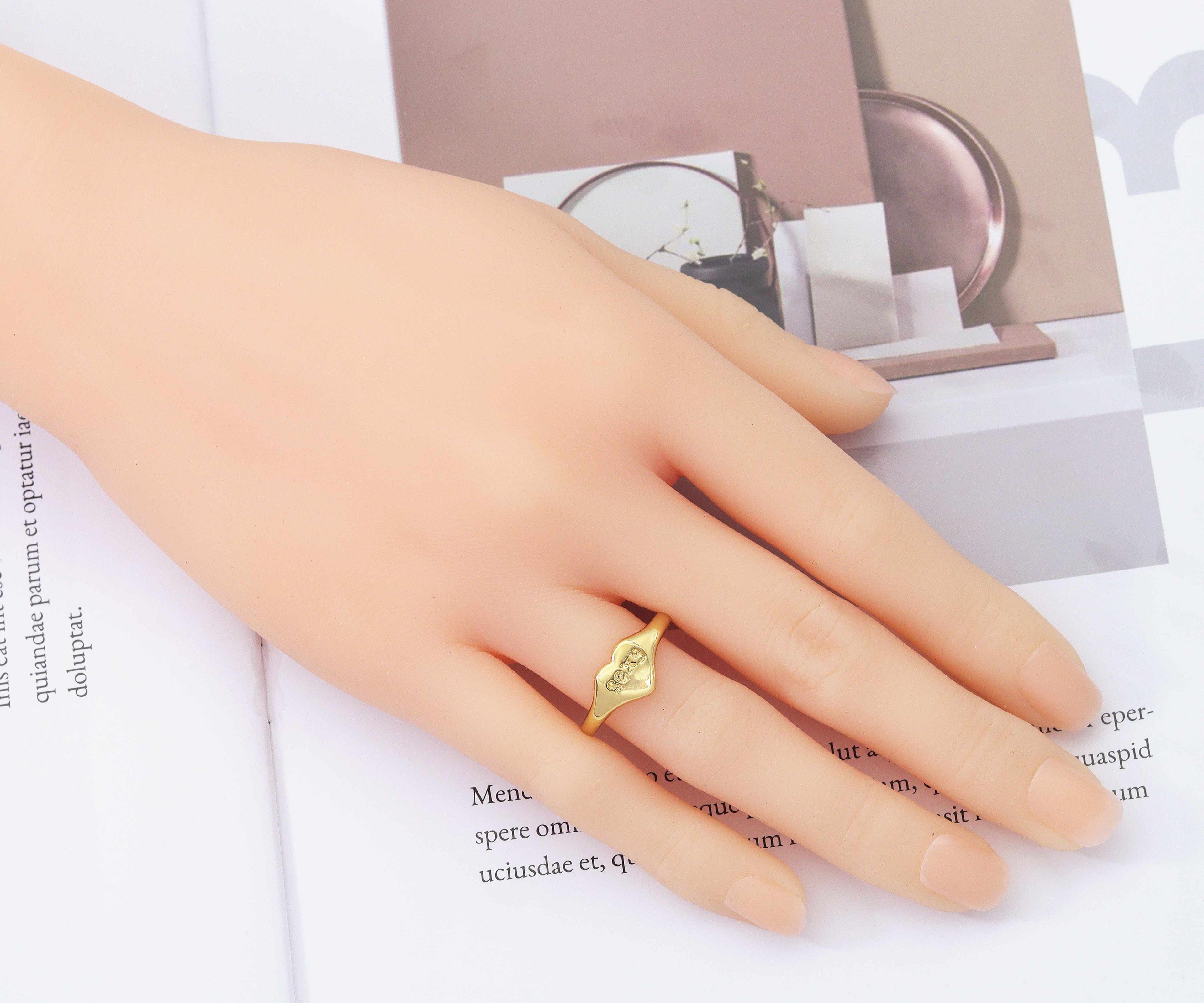 Gold Sexy Word on Heart Shape Open Ring, Sku#O101