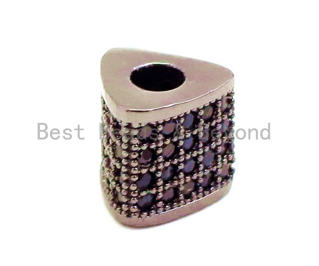 CZ Micro Pave Big Hole Triangular Tube Beads, Cubic Zirconia Space Beads, 8mm,  Sku#G118