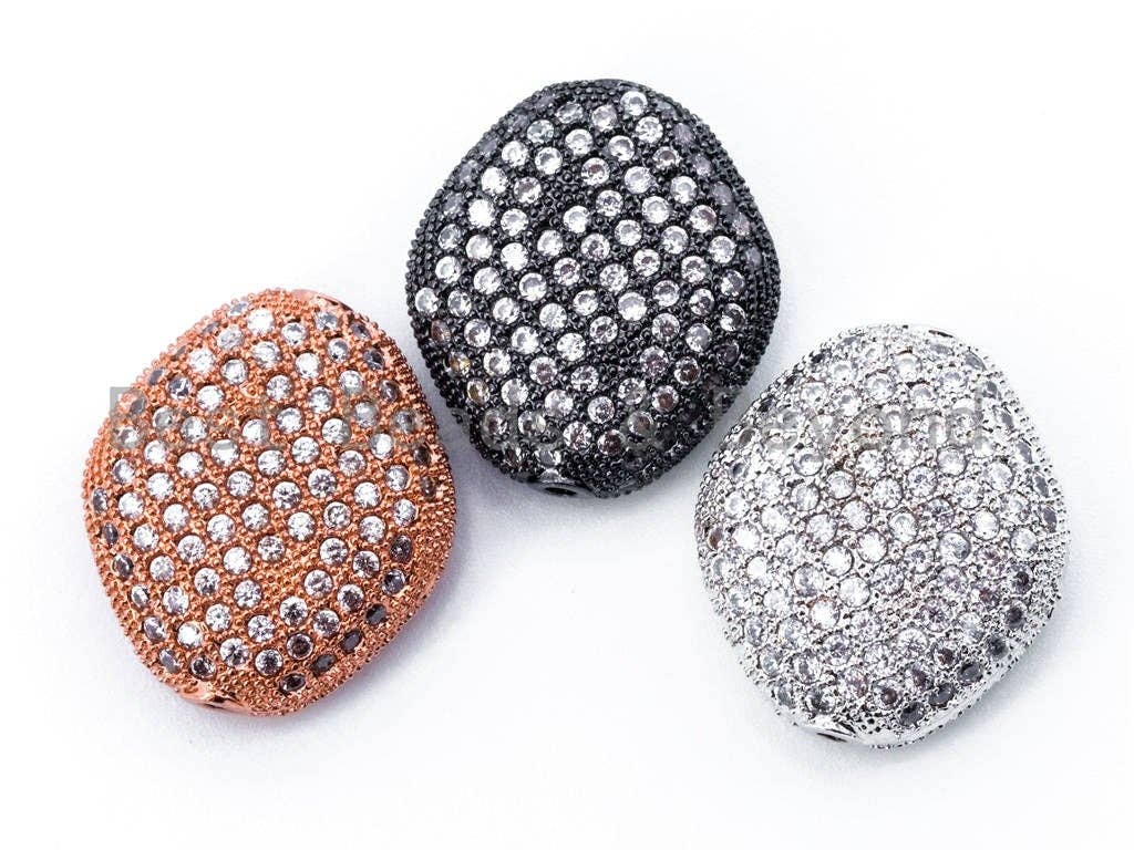 18x16x7mm CZ Fully Micro Pave Flat Oval Diamond Shape Spacer Beads, Cubic Zirconia Marquise Shape Space Beads, Rose Gold Pave Beads, sku#N29