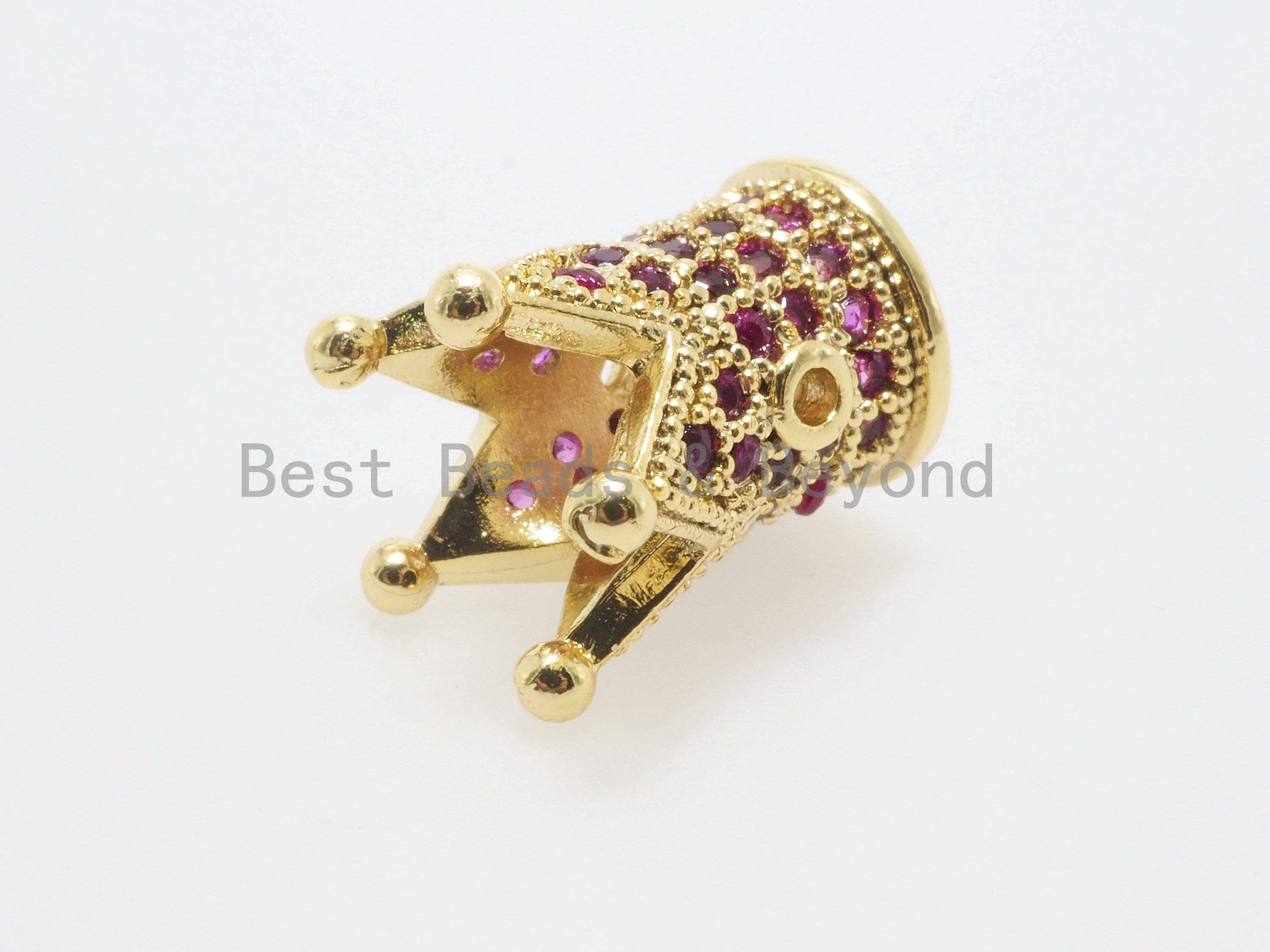 CZ King Crown Fuchsia Micro Pave Beads, Cubic Zirconia Crown Space Beads,Men's Women's Jewelry Making, 10x8mm, Sku#G405