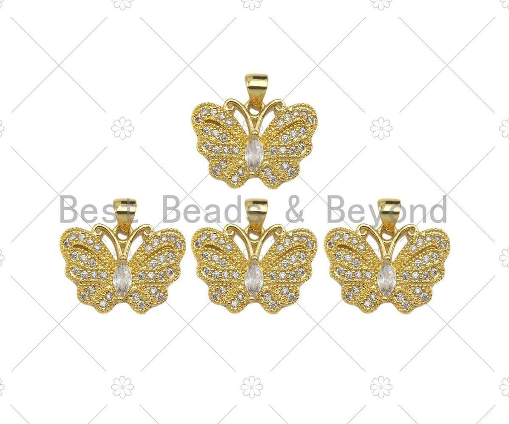 CZ Micro Pave Butterfly Shape Pendant,Cubic Zirconia Charm, Necklace Bracelet Charm Pendant, 21x15mm, Sku#JL28