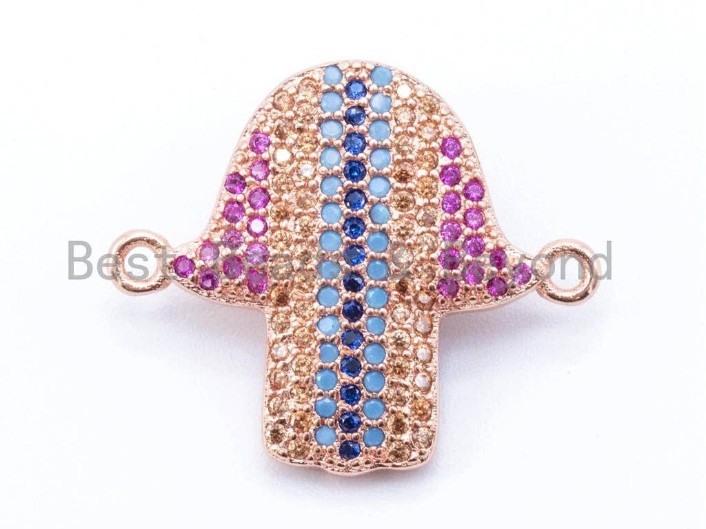 CZ Micro Pave Fuchsia Turquoise Cobalt Hand Connector, Cubic Zirconia Connector, Multi Color Hand Connector, 19x22mm, Sku#E104